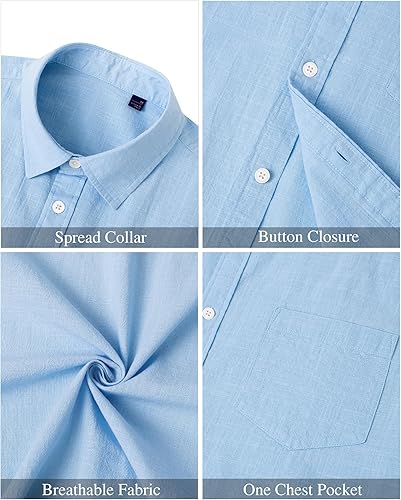 Miniatura 120 de J.VER Camisas de manga corta de lino y algodón para hombre, estilo informal, ligeras, con botones, para vacaciones, playa y verano, con bolsillo