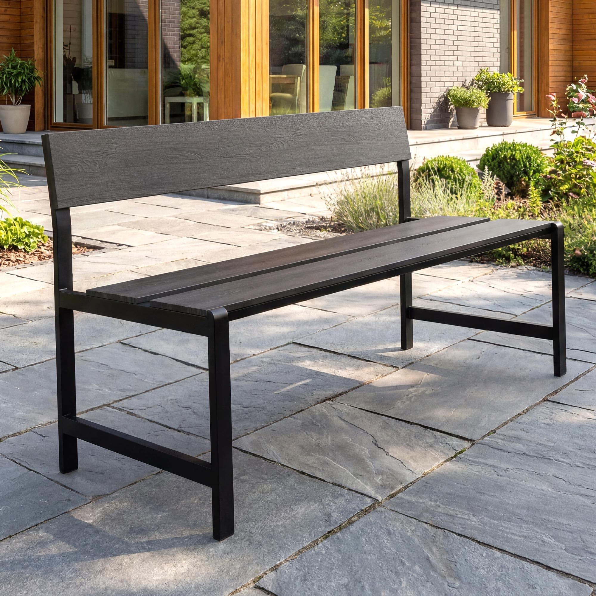 di volio Gartenbank Itri 130 cm aus Kunstholz und Stahl wetterfest Outdoor | Bis 240 kg belastbar, verzinkter Stahlrahmen, Holzoptik, UV-beständig, korrosionsbeständig, pflegeleicht, Balkon, Terrasse