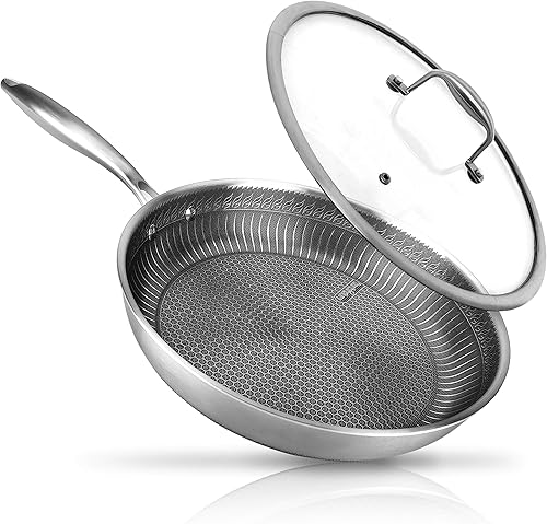 NutriChef Sartén de acero inoxidable de 10 pulgadas Sartén triple de cocina con grabado DAKIN revestimiento antiadherente, resistente a los