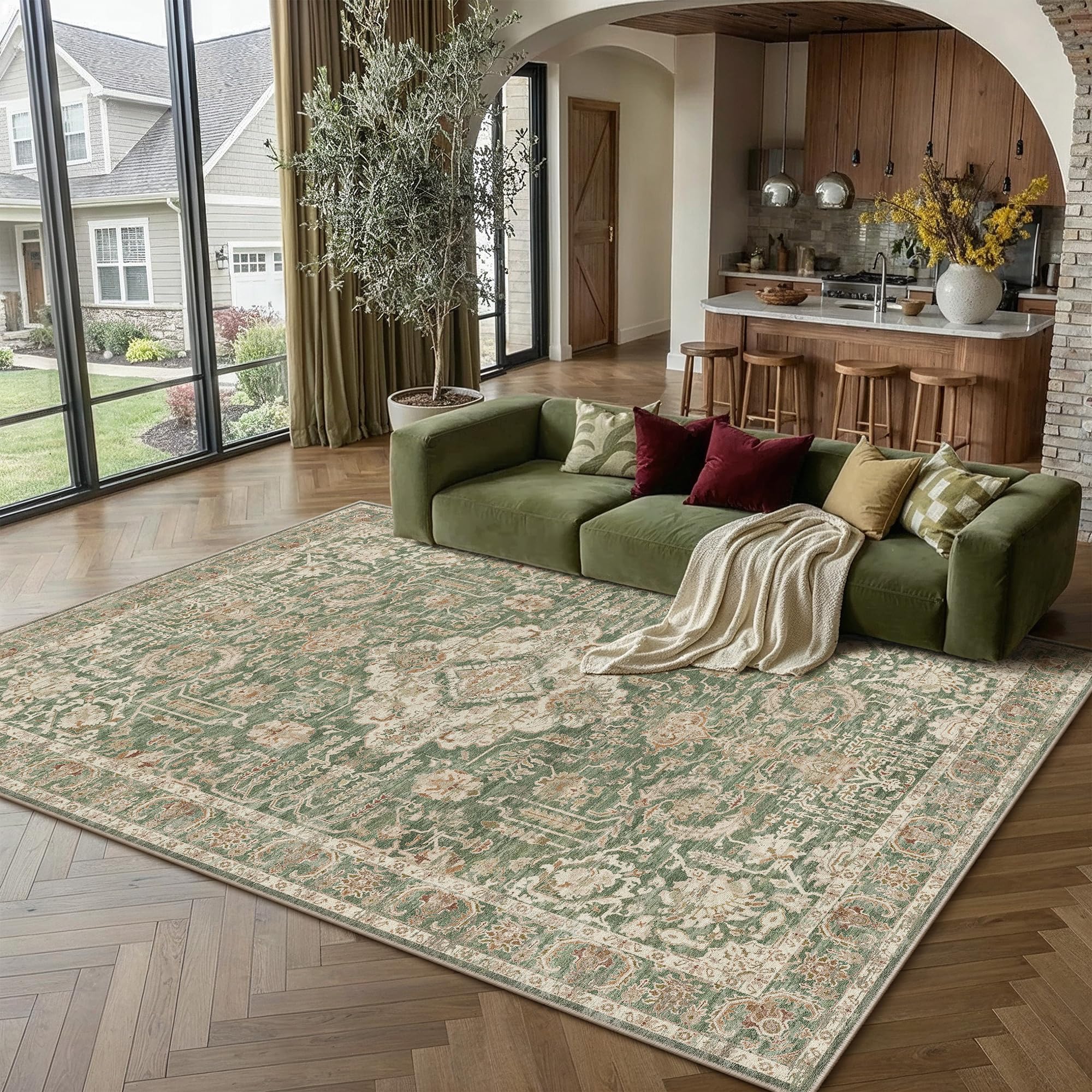 PureCozy Vintage Teppich Wohnzimmer Schlafzimmer Waschbarer | Waschbarer Teppich Wohnzimmer, Rutschfest, Geeignet Für Schlafzimmer, Esszimmer,Büro