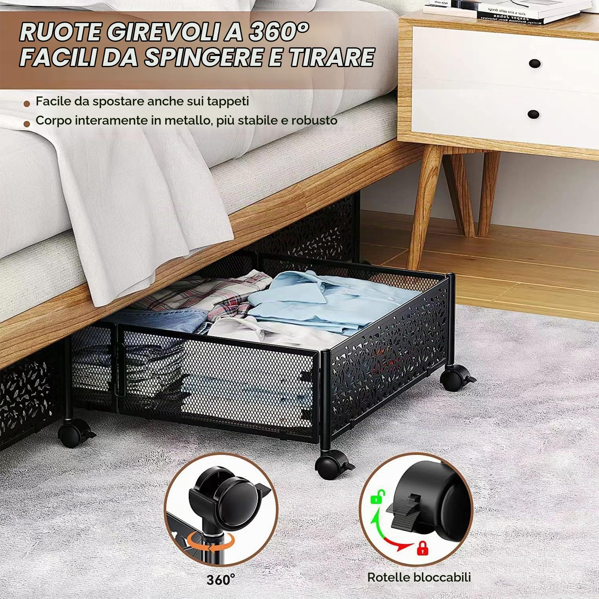 Contenitori Di Stoccaggio In Metallo Sotto Il Letto Con Ruote - Organizer Per Cassetti Sotto Il Letto Pieghevole Senza Attrezzi Per Vestiti, Scarpe, Giocattoli E Biancheria Da Letto white 2P