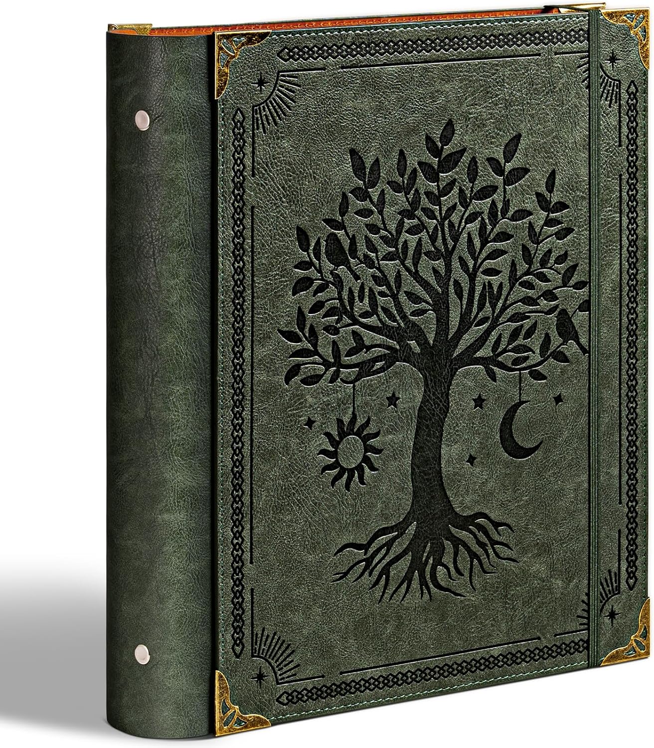 Leather 3 Ring Binder Fits 8.5"x11" Letter Size Paper, 2 Inch Round Ring Binder Holds 500 Sheets, Notepad Paper Cover Loose Leaf Organizer, Green Tree Green Tree 2" Ring (10"x12.5")