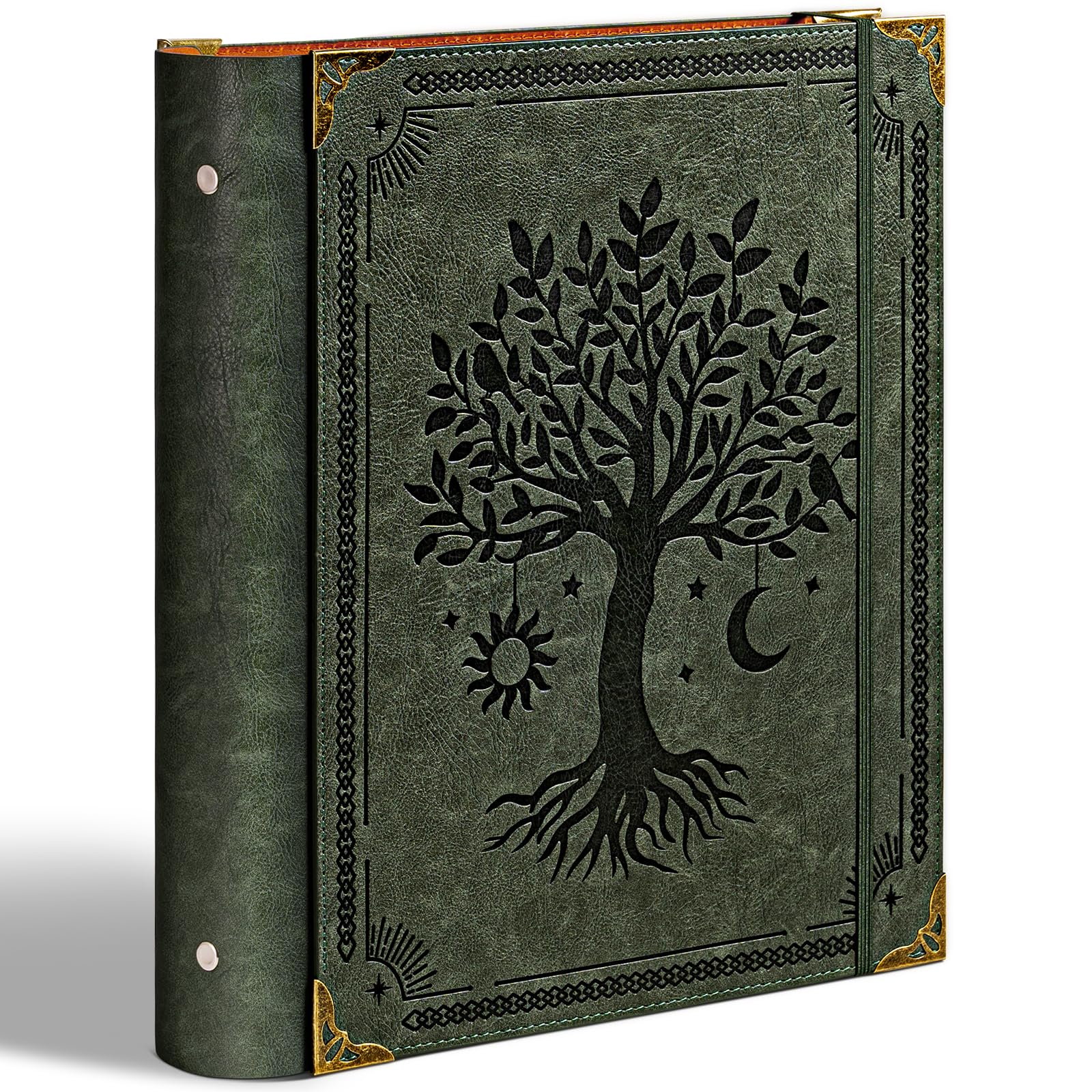 Ovesmusl Leather 3 Ring Binder Fits 8.5"x11" Letter Size Paper, 2 Inch Round Ring Binder Holds 500 Sheets, Notepad Paper Cover Loose Leaf Organizer, Green Tree โ image 1