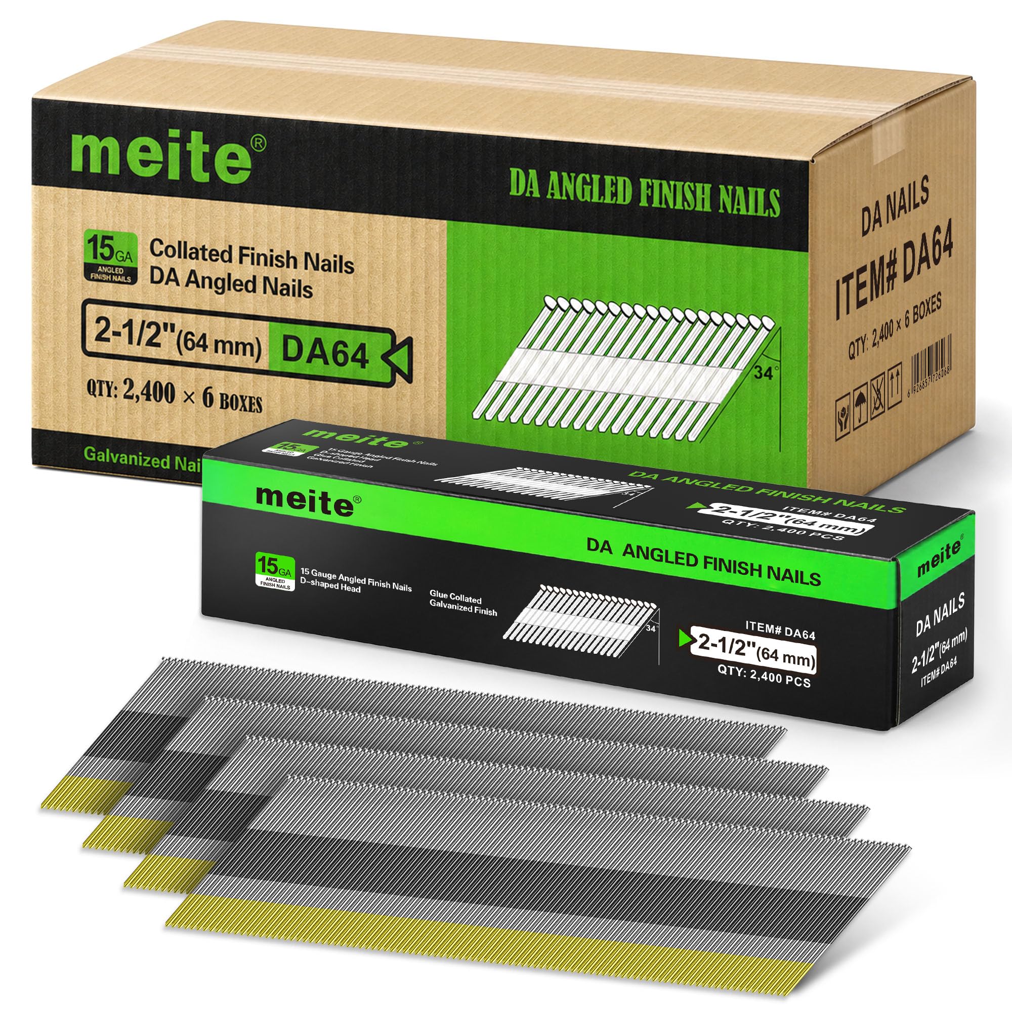 Meite 15 Gauge Angled Finish Nails - 2.5" (34 Degree) -19 Meite 15 Gauge Angled Finish Nails - 2.5" (34 Degree) -19