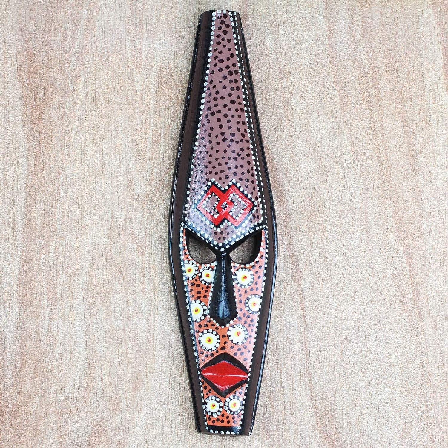 NOVICA Artisan Handmade African Wood Mask Painted from Ghana Multicolor Masks Ghanaian [11.75in H x 3.1in W x 1.4in D] ' Epa Face'