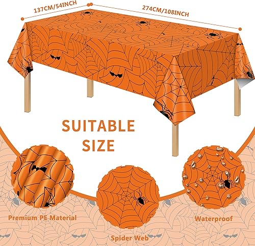 Miniatura 2 de Mantel rectangular de plástico naranja para Halloween, baby showers y fiestas, 54 x 108 pulgadas