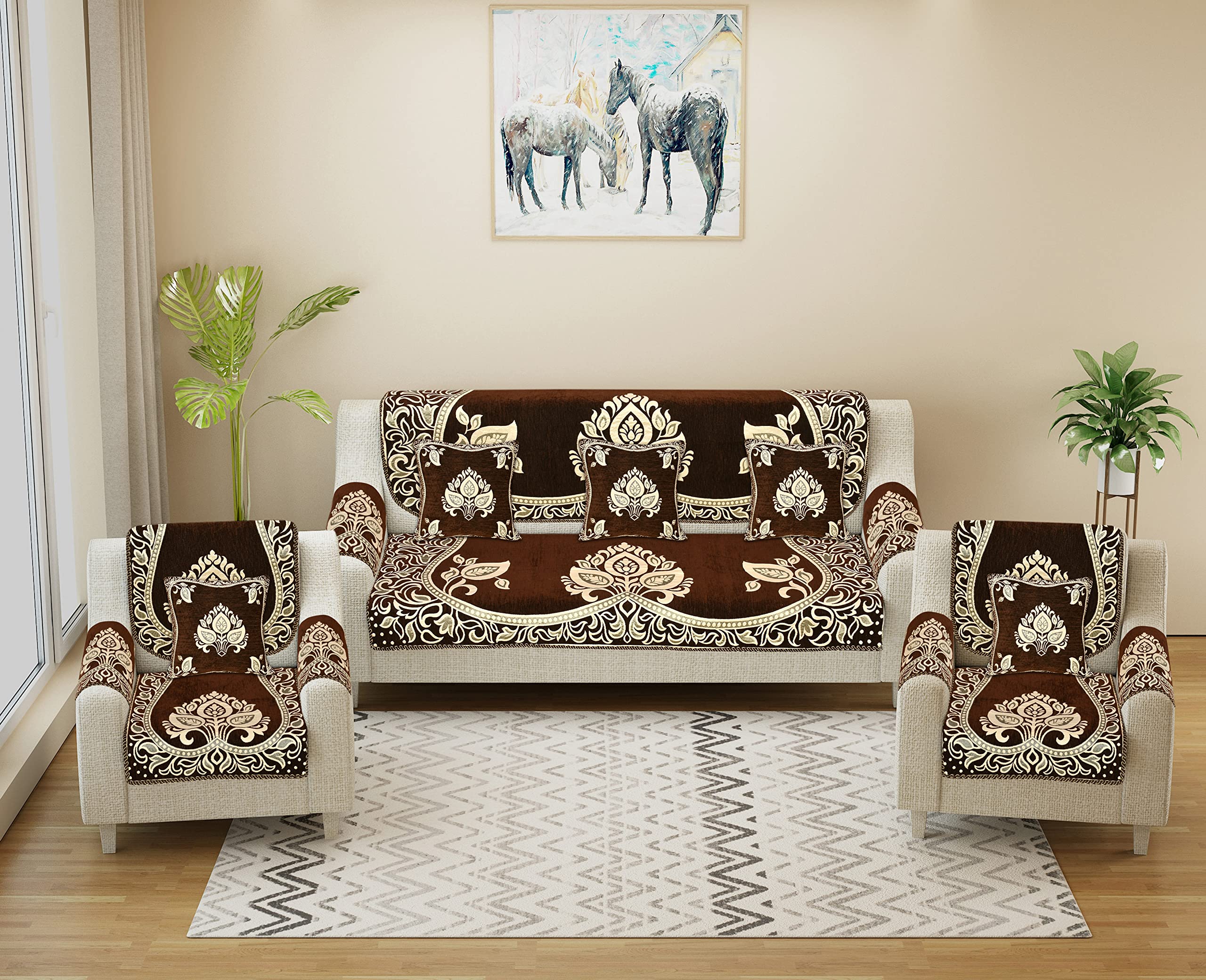 jayvaam Velvet Sofa Cover with Arm Cover and Cushion Covers Set of 5 Seater - Sofa Covers 3 Seater and 2 Seater Full Cover Set for Couch Seat - Heavy Fabric Sofa Slip Protector, 2701_Brown (B0C241FSHV) Amazon Price History, Amazon Price Tracker