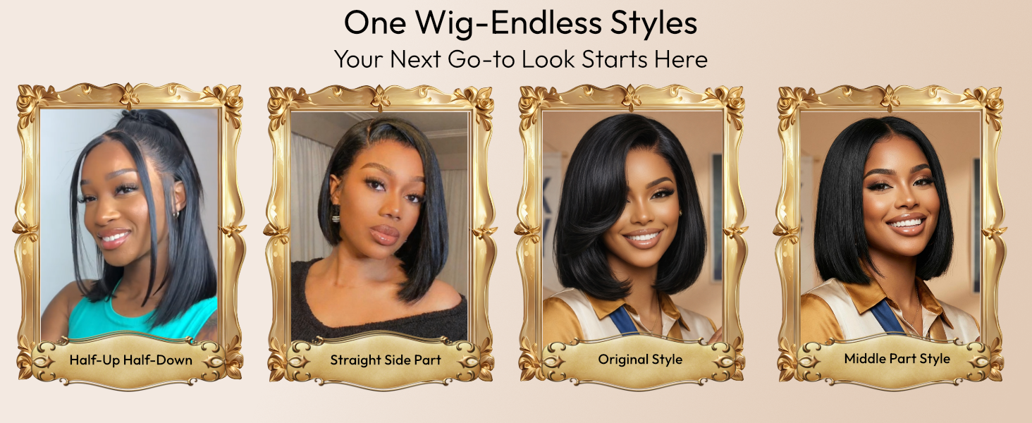 12 Inch Short Layered Bob Drawstring Wig Human Hair Side Swept Bangs Glueless Glueless Short Layered Bob Drawstring Wig Human Hair 12inch main image 3