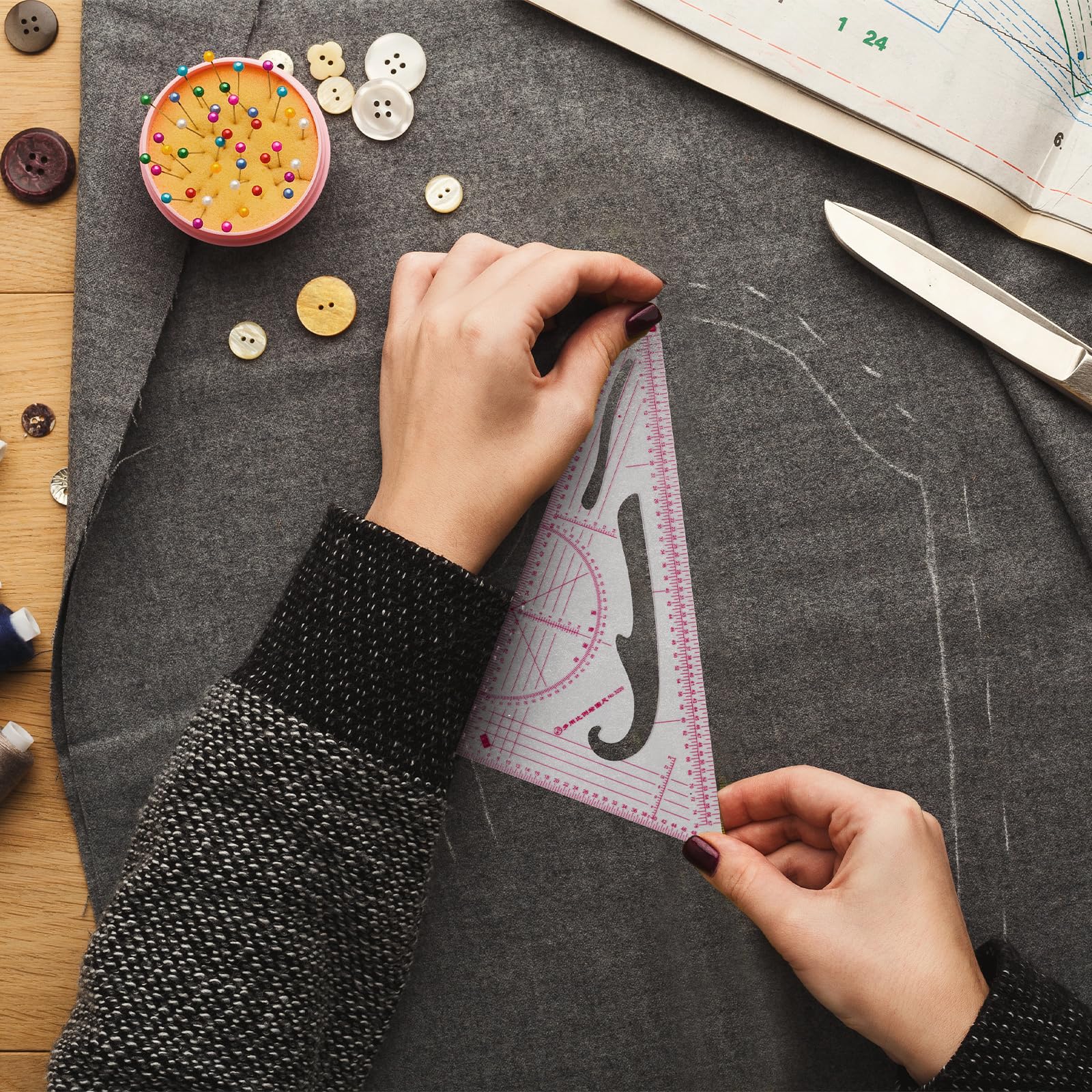 Juego de reglas de costura métricas transparentes, kit de regla de patrón de curva francesa para principiantes, sastres, diseñadores, fabricantes de vestidos, regla de acolchado de precisión
