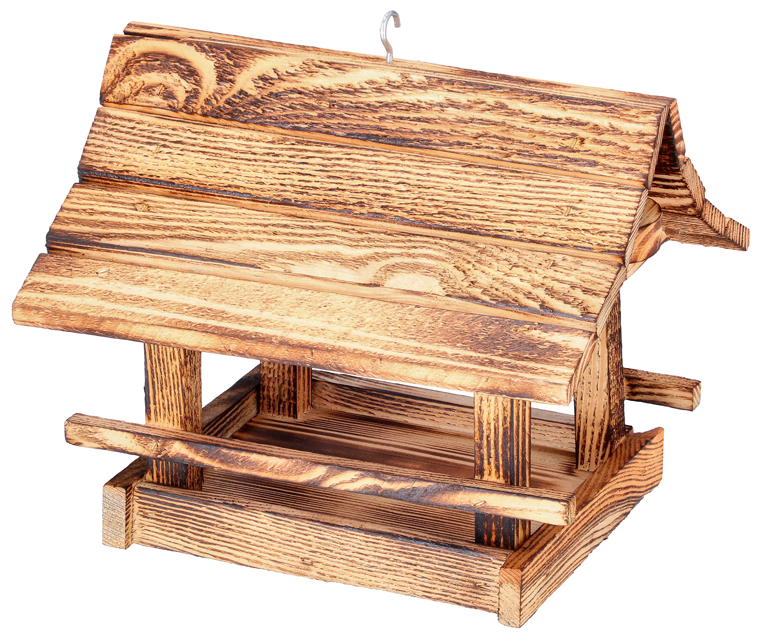 KOTARBAU® Mangiatoia per Uccelli Da Esterno - 22x26x22 cm - Legno Bruciato Chiaro - Casetta per Uccelli - Selvatici - Design Naturale - Mangiatoia In Legno - Giardino e Balcone