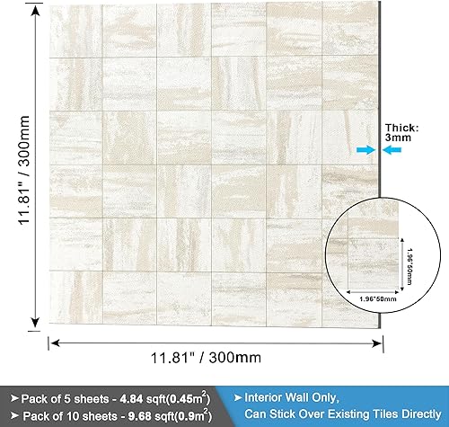 Miniatura 5 de BeNice Azulejos de metal para salpicaduras de cocina, azulejos de pared para despegar y pegar, calcomanías de azulejos de metal (gris y blanco, 5