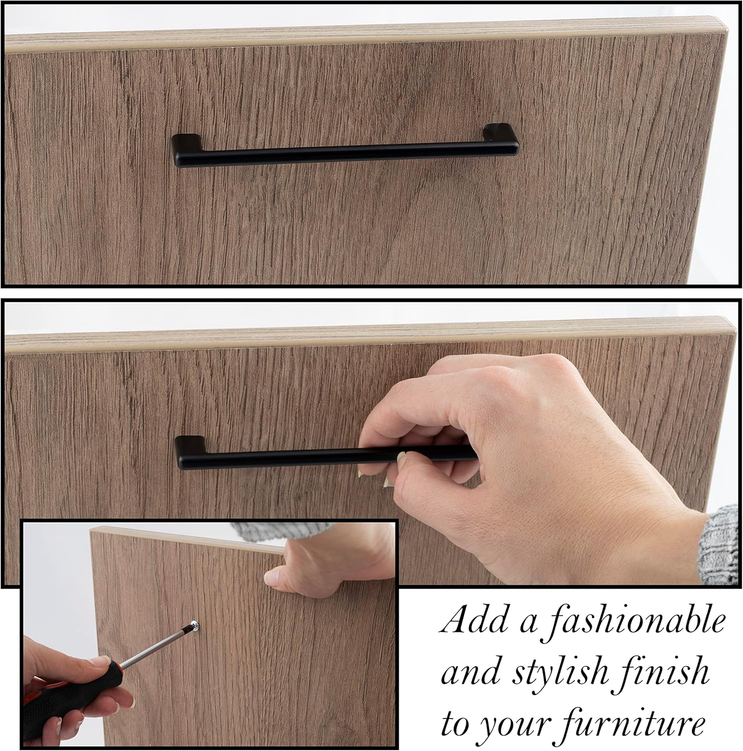 AERZETIX - C63900 – Set of 5 Furniture Handles Wheelbase 192 mm – Door Cupboard Drawer Interior Decoration Kitchen Living Room Assembly – Metal – Matte Black Finish