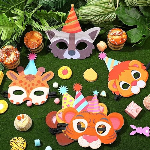 Miniatura 3 de 10 máscaras de fiesta de animales, máscara de fieltro de selva para niños, divertidas máscaras de cumpleaños, suministros de fiesta temática de