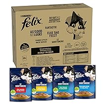 FELIX Le Ghiottonerie – Cibo Umido Gatto Adulto, Bocconcini in Gelatina con Manzo, Pollo, Merluzzo, Tonno. 80 Buste da 85 g