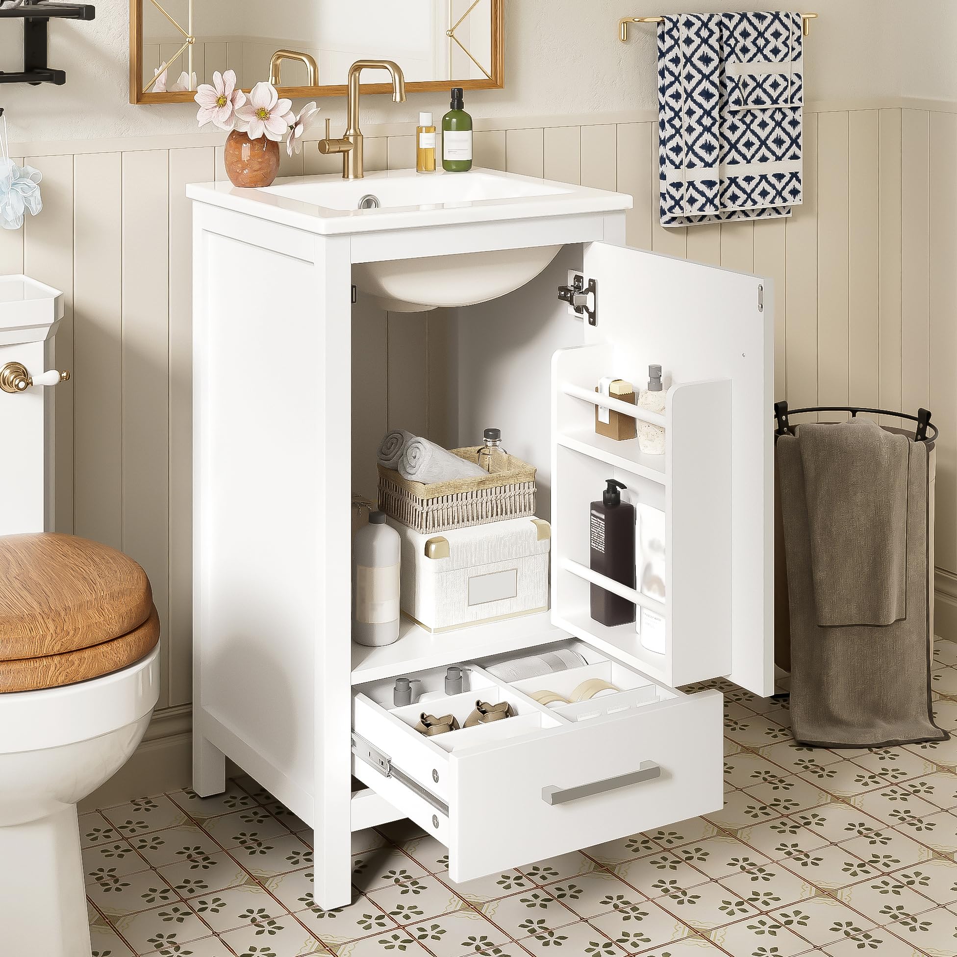 Harper & Bright Designs 18' Bathroom Vanity with Sink (White)