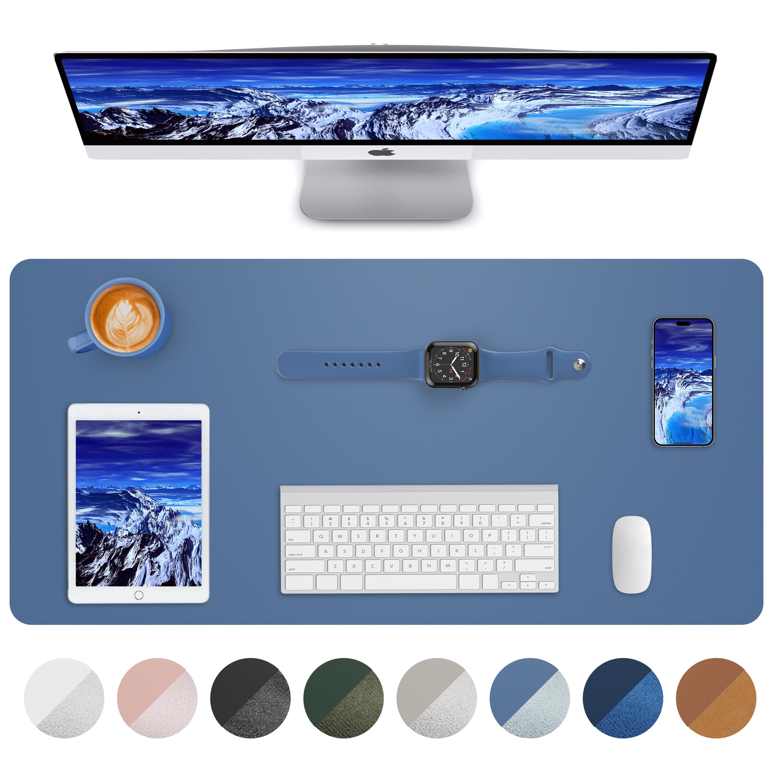 AFIING Leather Desk Mat, 60 x 35 cm, Waterproof Desk Pad Protector, Non-Slip PU Leather Mouse Mat, Soft Writing Surface for Office, Home & Study (Grey Blue) — image 1