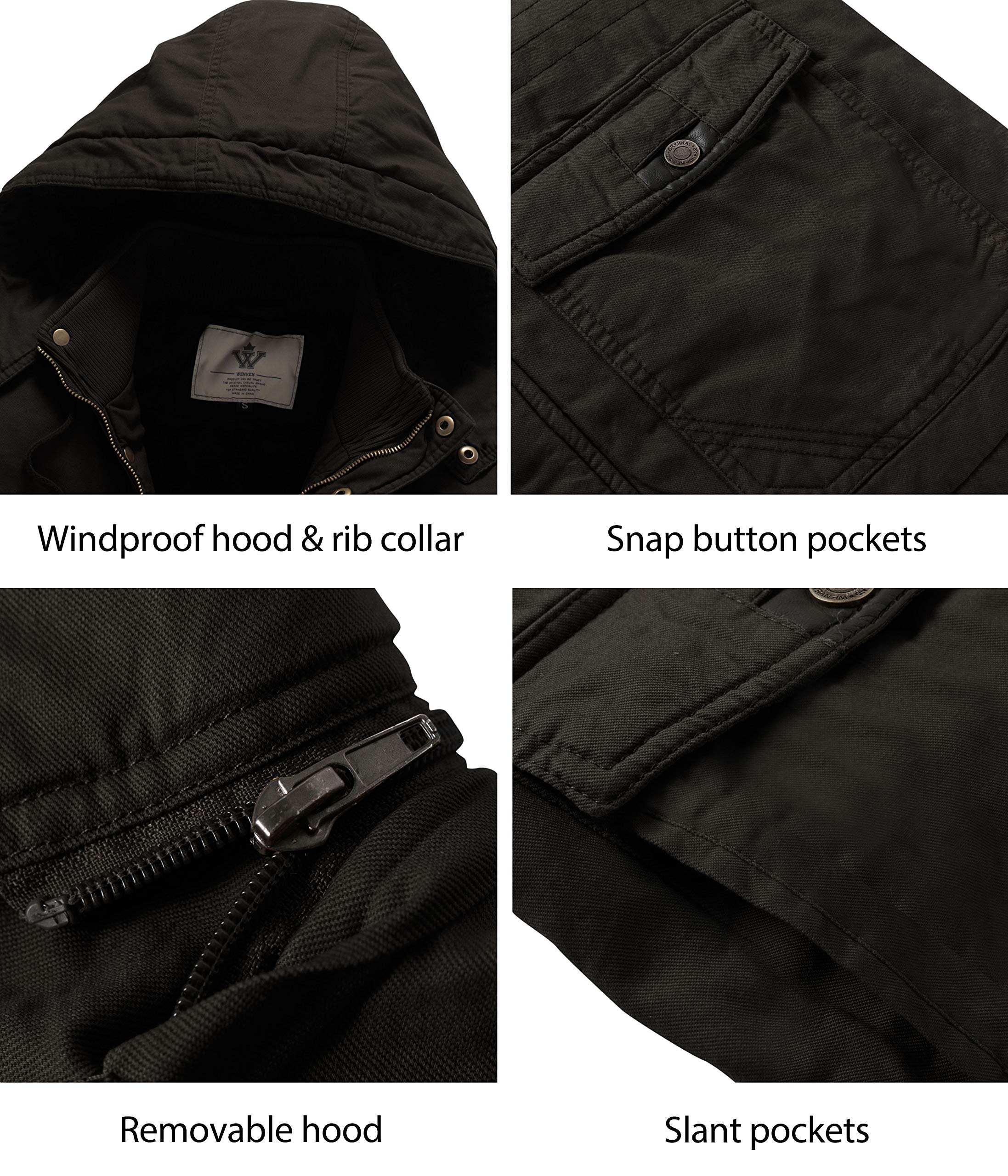WenVen Giacca Militare Calda Invernale Cappotto con Cappuccio Staccabile a Vento Parka da Esterno Media Lunga Giubbotto Imbottito in Cotone Uomo