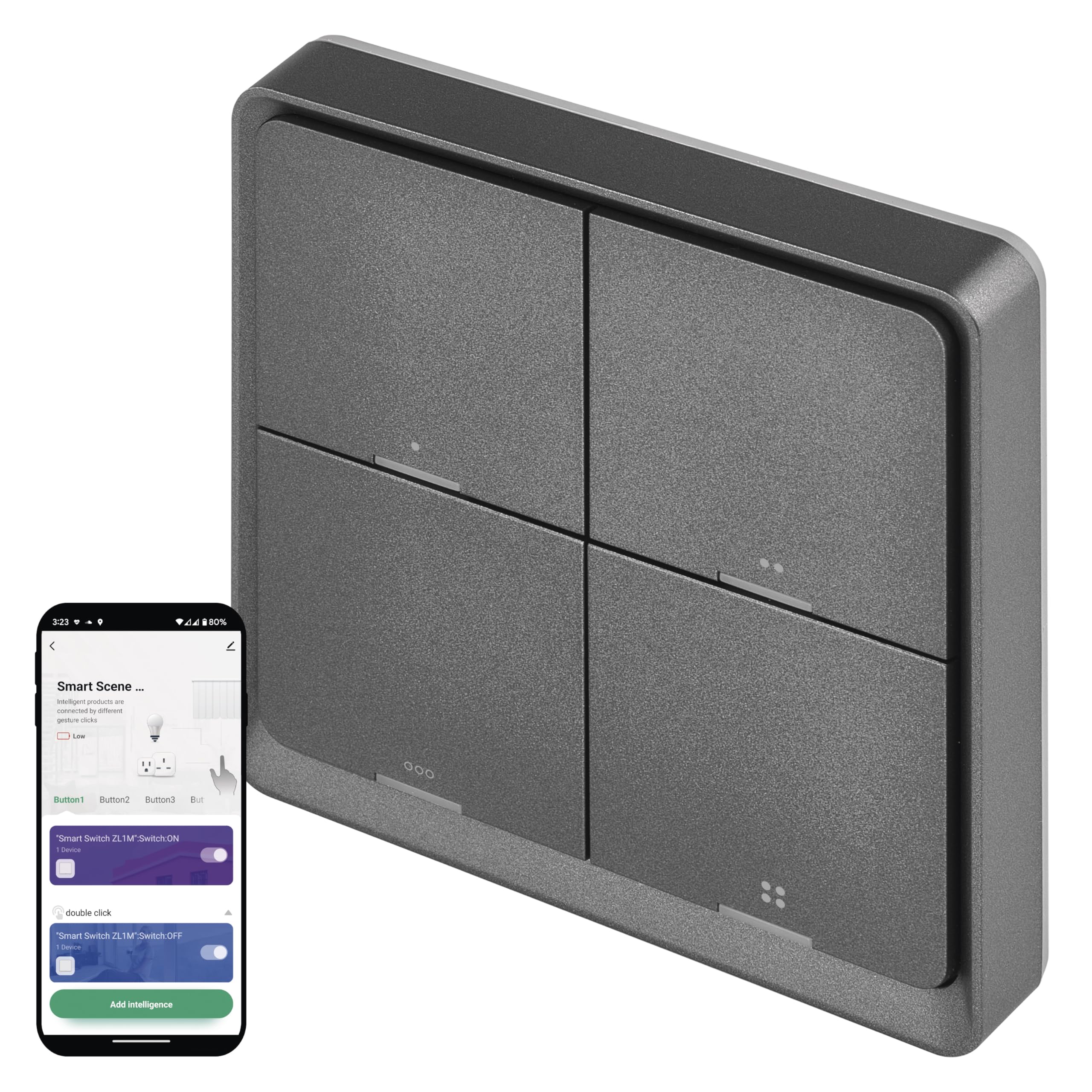 EMOS GoSmart - Smart Home Portable Scene Switch with LED Display & App - ZigBee - Battery Operated - 4 Buttons, 12 Scenes - Controls Unlimited Smart Devices or Lights - Anthracite Grey