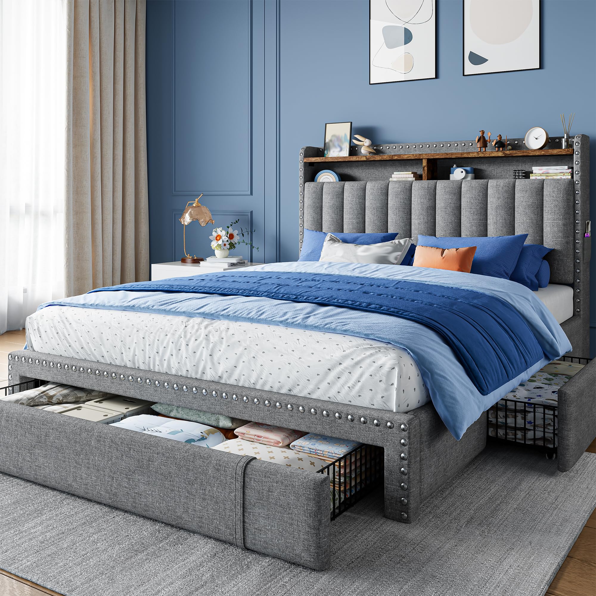 【hy100602】socph bed double Amazon.com: EnHomee Full Size Bed Frame with 2-Tier Storage