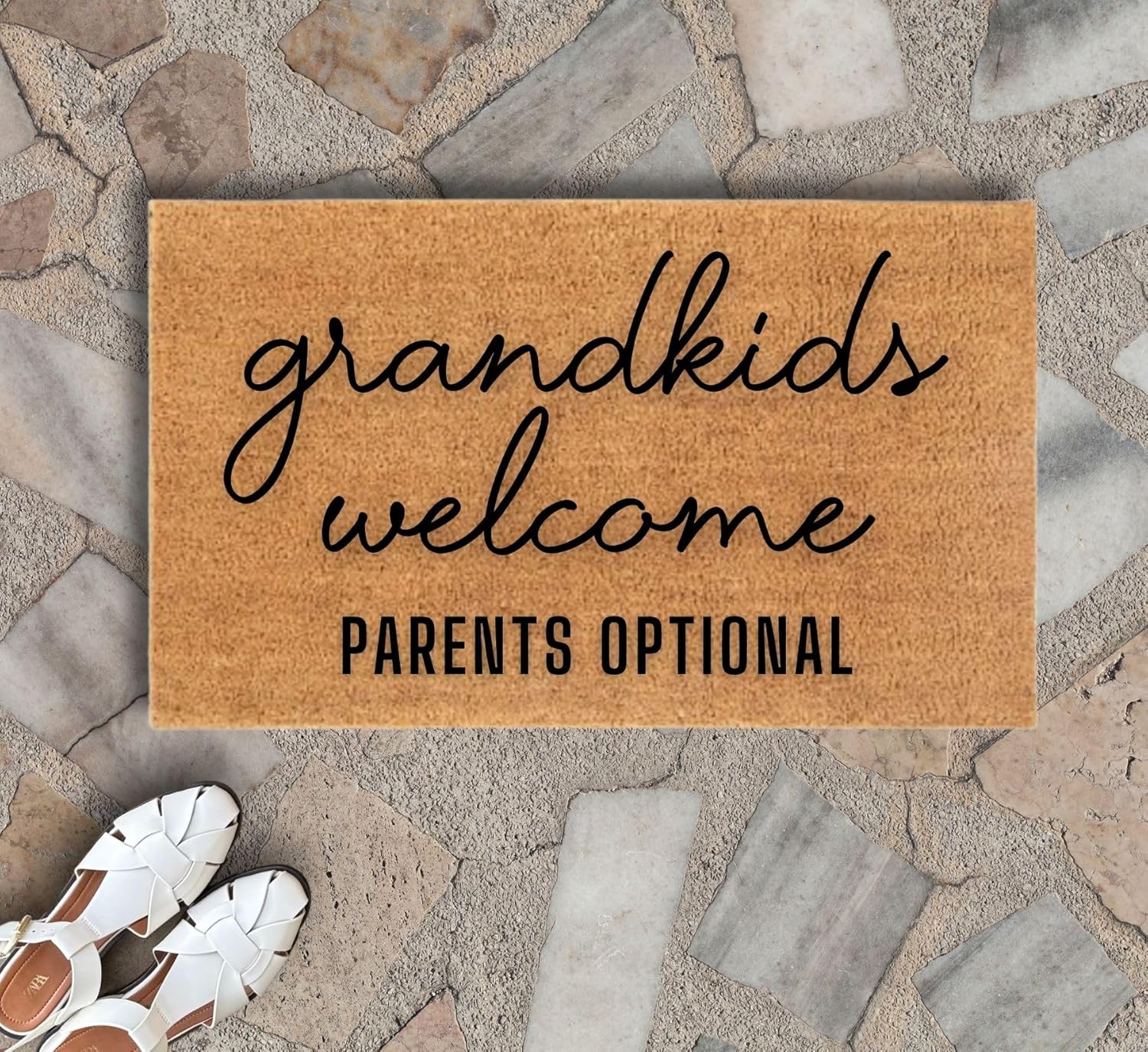 Grandkids Welcome Parents Optional Doormat – Funny Grandparents Door Mat, Welcome Mat for Nana & Papa, Gift for Grandma & Grandpa, Indoor Outdoor Front Door Rug