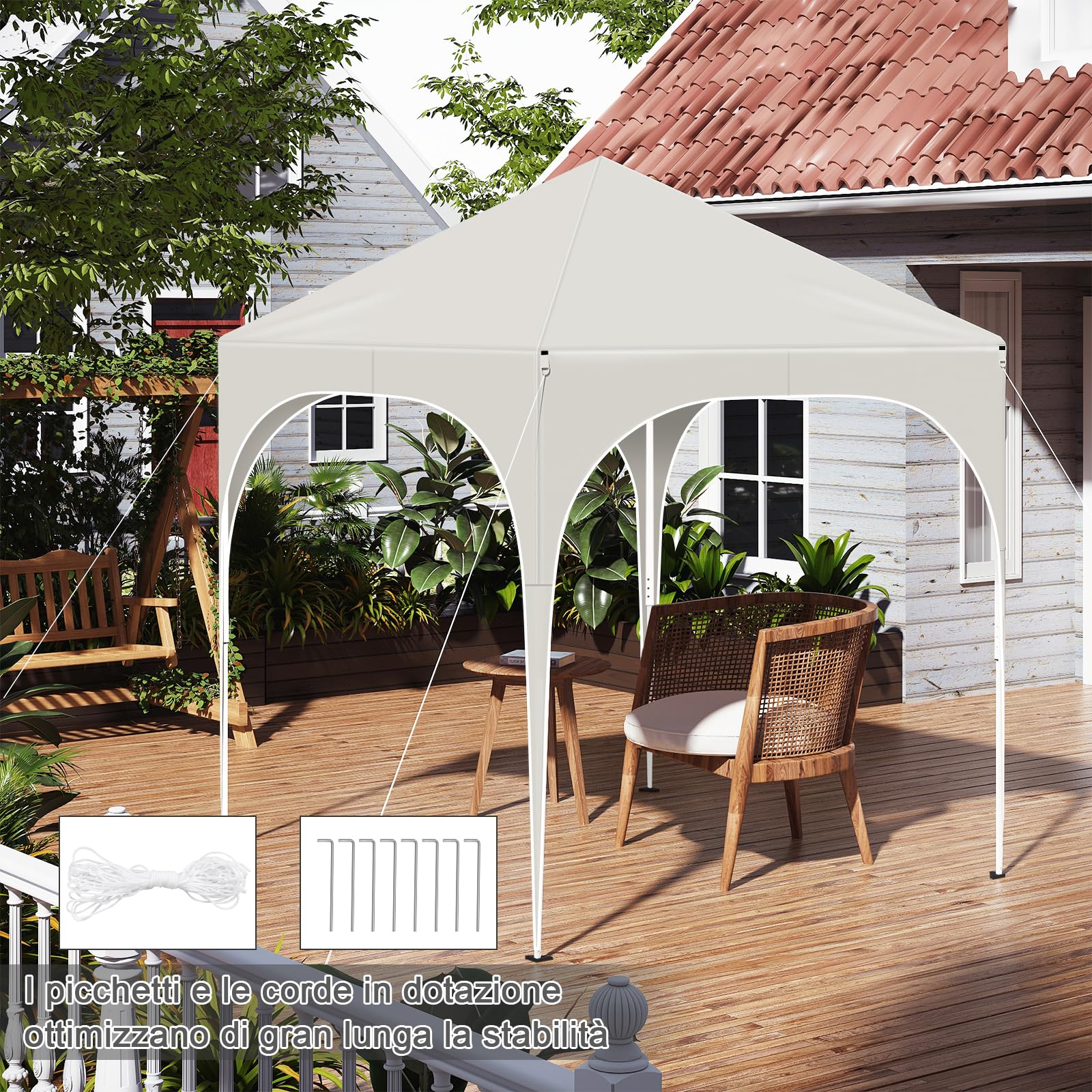 WOLTU Gazebo Pieghevole 2x2m con 4 Pareti Rimovibili - Protezione Solare UPF 50+, Struttura Metallica Anti-Vento, 3 Regolazioni Altezza, Tendone da Giardino/Campeggio/Spiaggia - Beige
