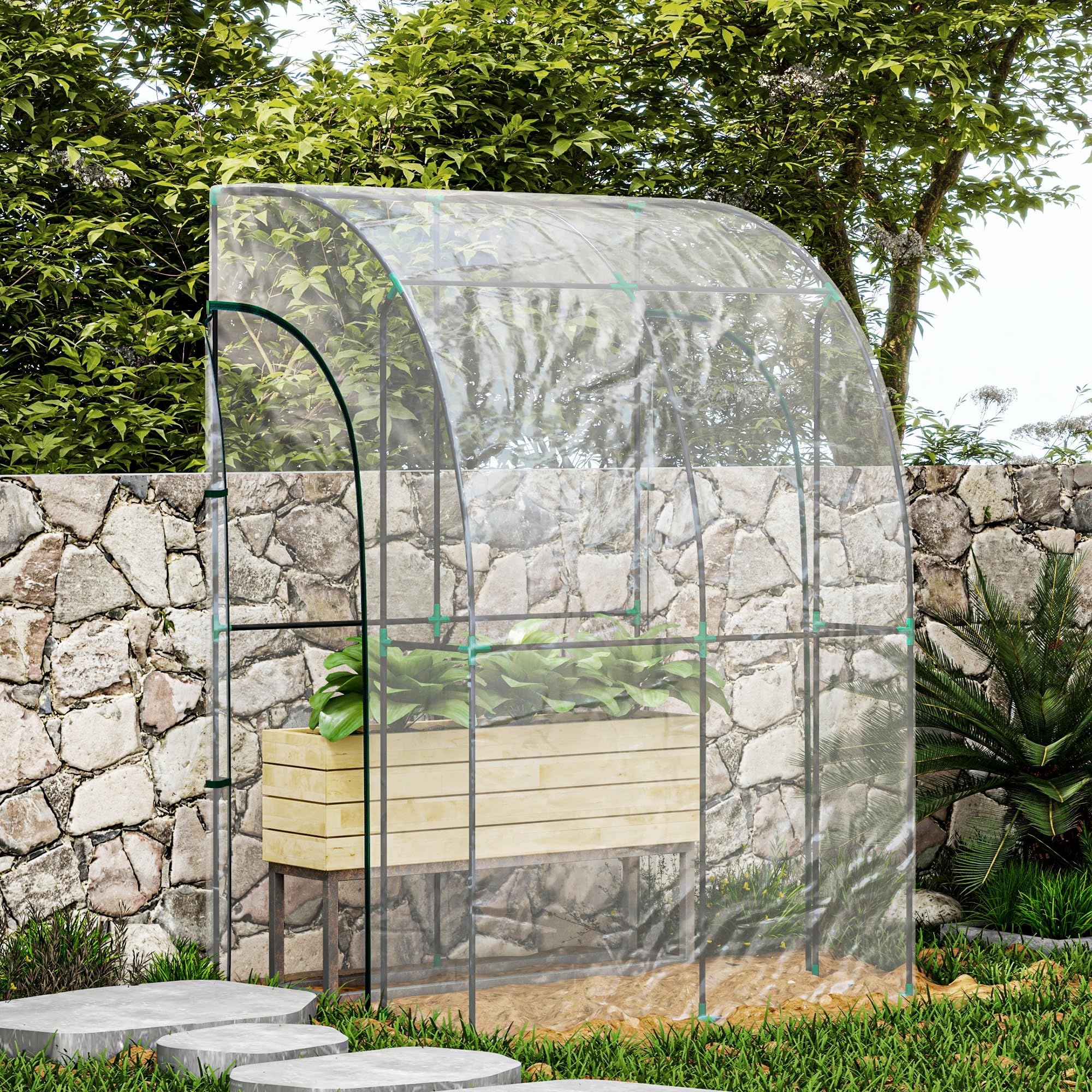 Outsunny Serra da giardino, serra invernale, 2 porte avvolgibili con serratura, in acciaio e plastica, 1,43 x 1,18 x 2,12 m, trasparente