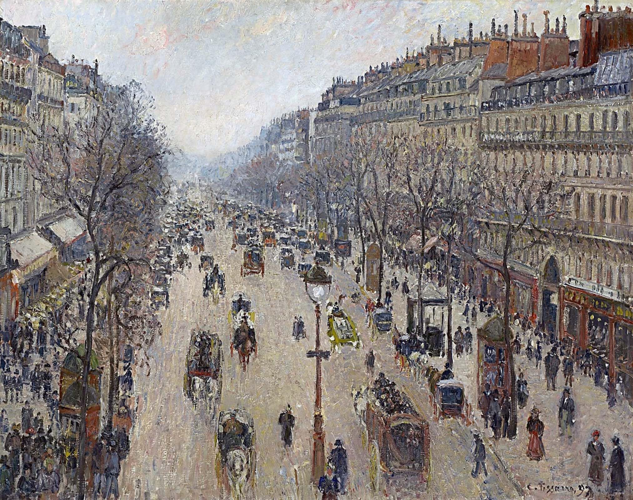SERENDIPITP Retro Picture Poster Wall Art Pictures Painting Boulevard Montmartre Morning Cloudy Weather by Camille Jacob Pissarro Wall Art Canvas Print for Wall Decor 60x90cm