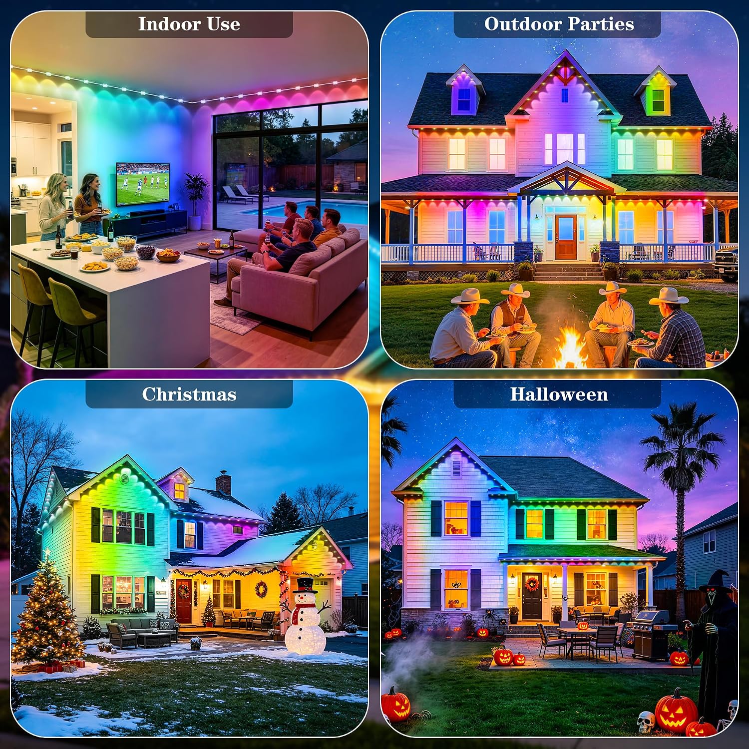 500FT Permanent Outdoor Lights RGB+IC, IP67 Waterproof Lighting, Outdoor Lights App ControlRemote with 16 Million Colors, Music Sync for Outdoor Decor, Garden Decor, Holiday, House, Party image 5