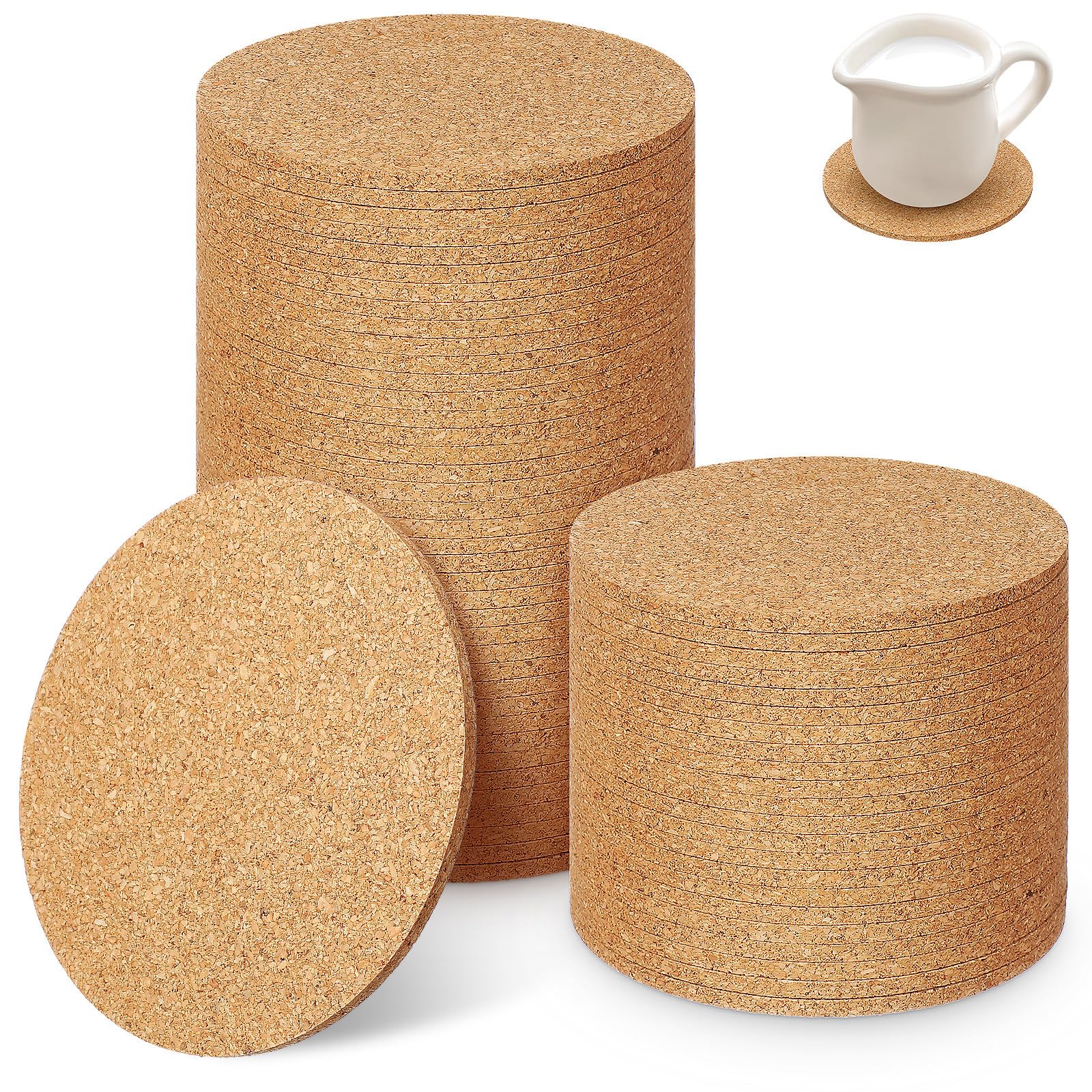 UKCOCO Lot de 100 sous-Verres Ronds en Liège 90x3 Mm, Protection Antidérapante et Isolation Thermique, Dessous de Verre pour Boissons et Table, Coussinets de Protection Multifonctions