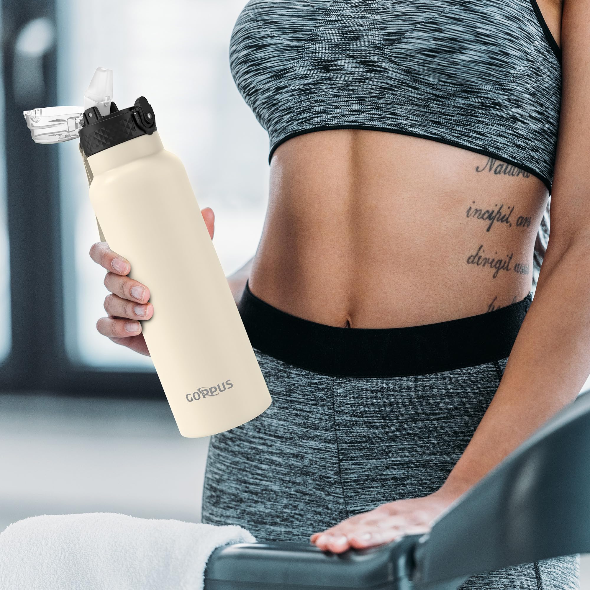 GOPPUS Roestvrijstalen Waterfles 750 Ml – Dubbelwandig Geïsoleerd, Met Rietje En Draagriem, Lekvrij (18/8 Roestvrij Staal)