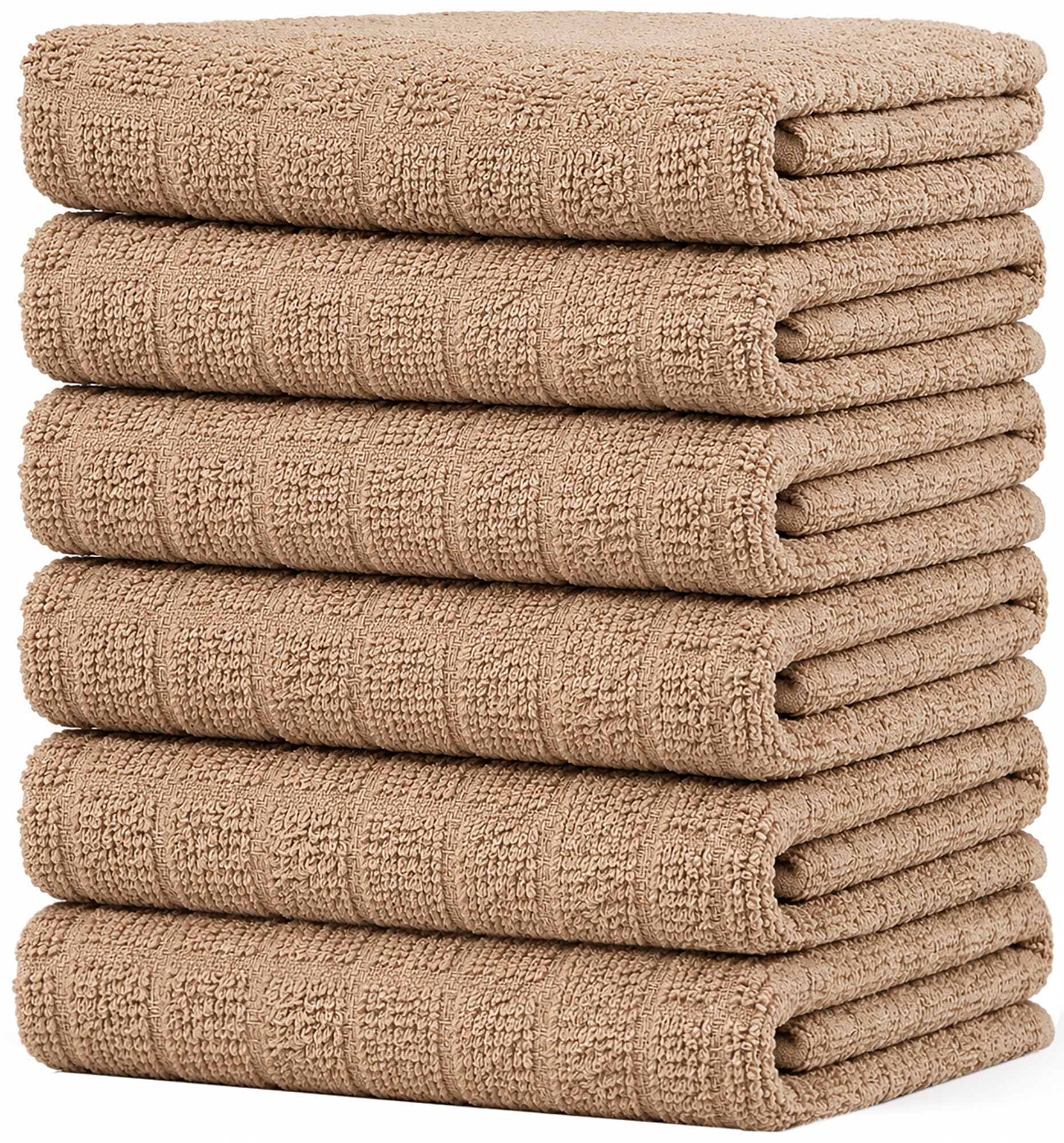 Bumble Kitchen Towels (6-Pack), 16"x28", 100% Cotton Dish Towels - Tan