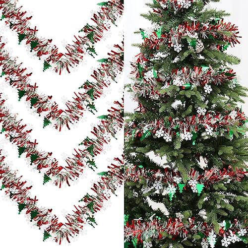 Miniatura 3 de Guirnalda de Oropel Retorcido de Navidad, 33 pies de Guirnalda de Papel Metálico Brillante Artificial para Decoraciones de Árbol de Navidad, para