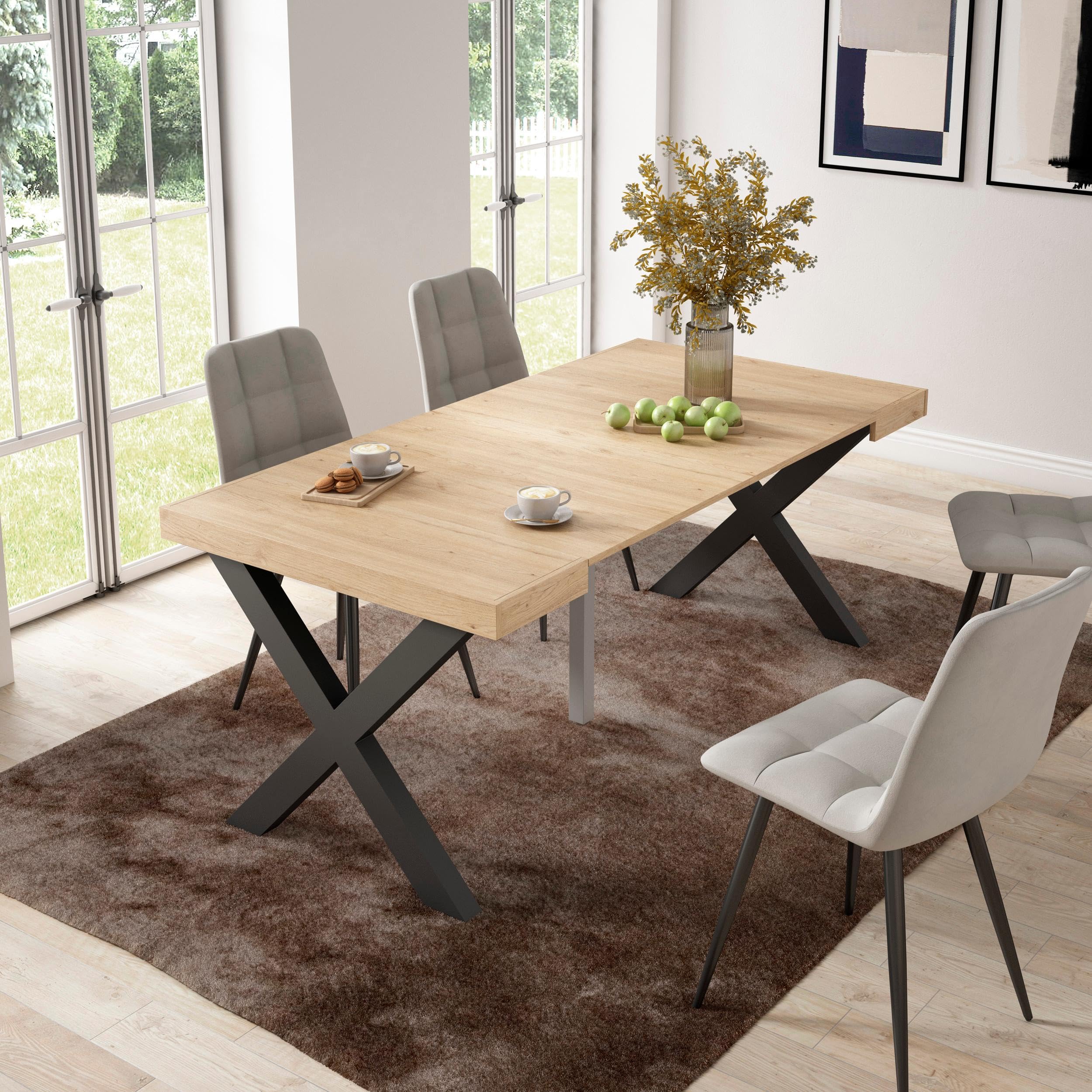 Skraut Home | Mesa Consola Extensible | Mesa Comedor Plegable | 180 | para 8 comensales | Patas Madera Maciza | Estilo Moderno | Roble