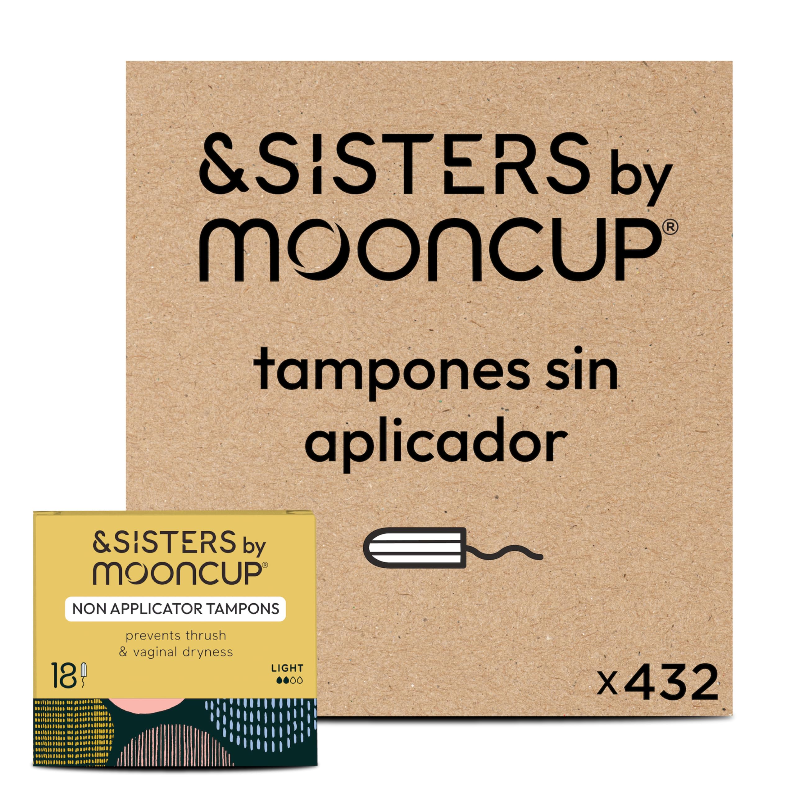 &SISTERS® Mooncup Tampones Flujo Ligero/Regular Plus sin Aplicador, 100% Algodón Orgánico, 432 Tampones