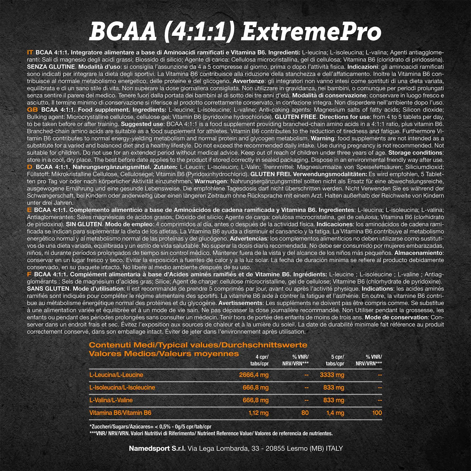 BCAA 4:1:1 extremePRO, Integratore Aminoacidi Ramificati Alta Purezza, Supporto al Recupero Muscolare con Vitamina B6, Senza Glutine e Lattosio, 210 Compresse