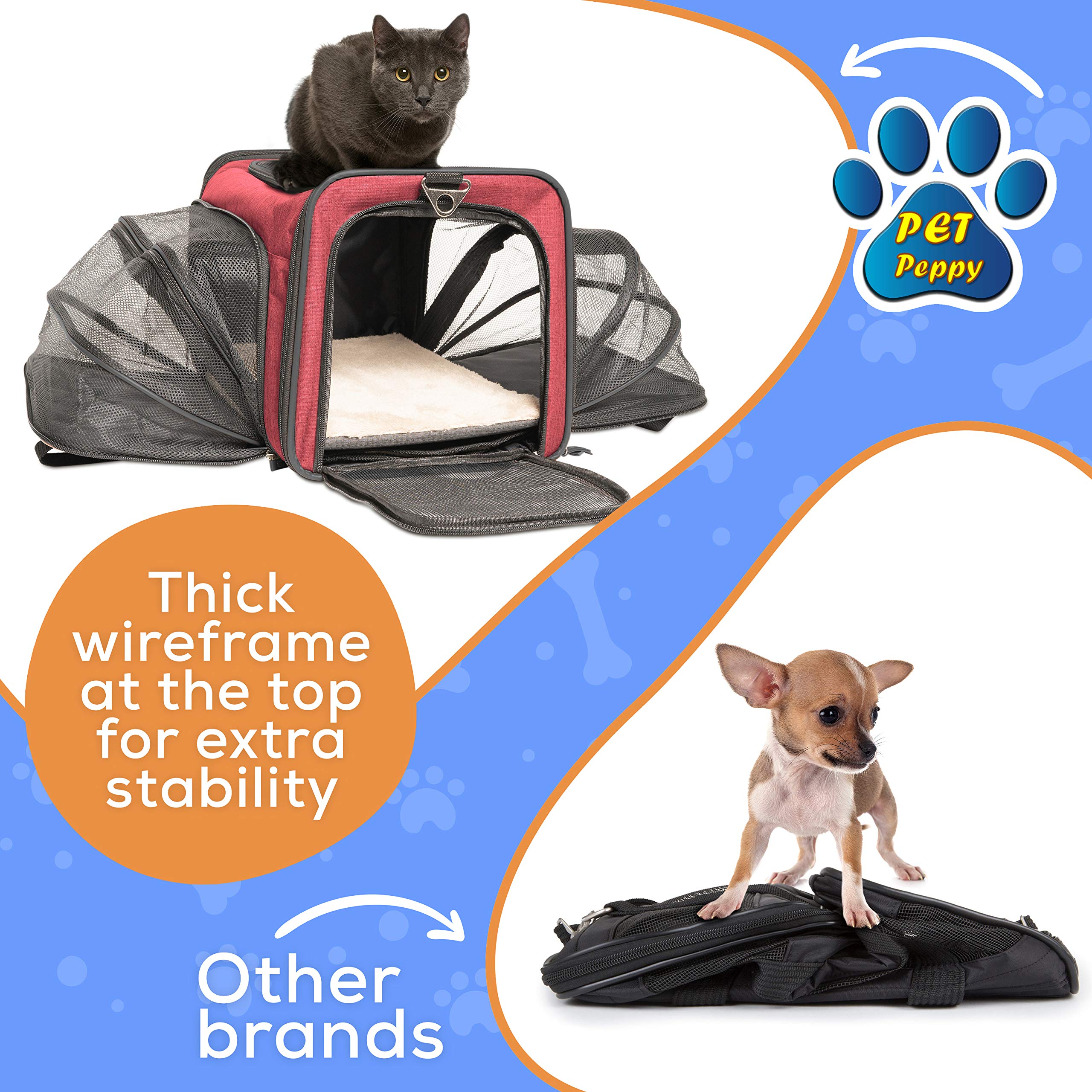 Pet Peppy Premium Airline Approved Expandable Pet Carrier TWO SIDE