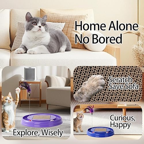 Miniatura 4 de Rascador interactivo para gatos con 2 bolas autogiratorias y 1 juguete interactivo para gatitos, almohadilla rascadora duradera para jugar en