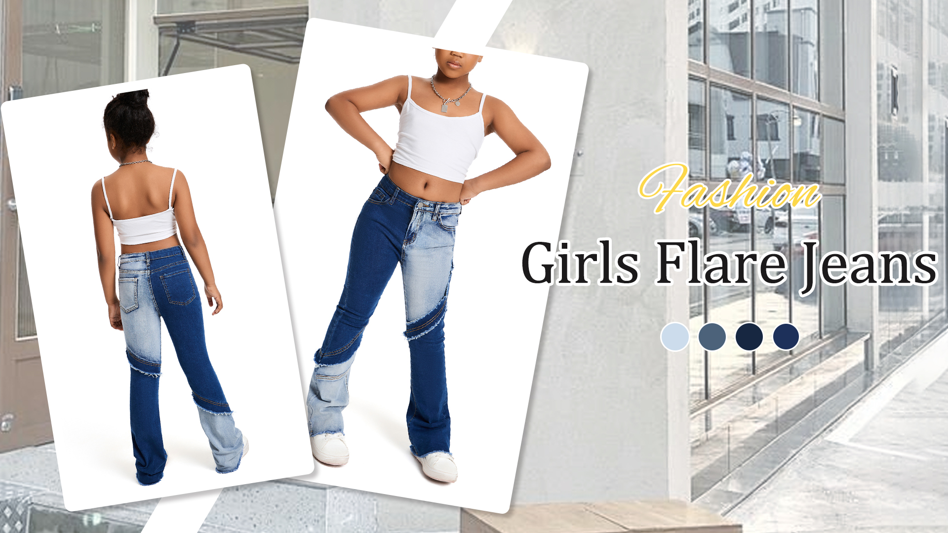 Jeans à Jambe évasée Pour Fille - Taille élastique - Denim Extensible - Taille 120 à 170
