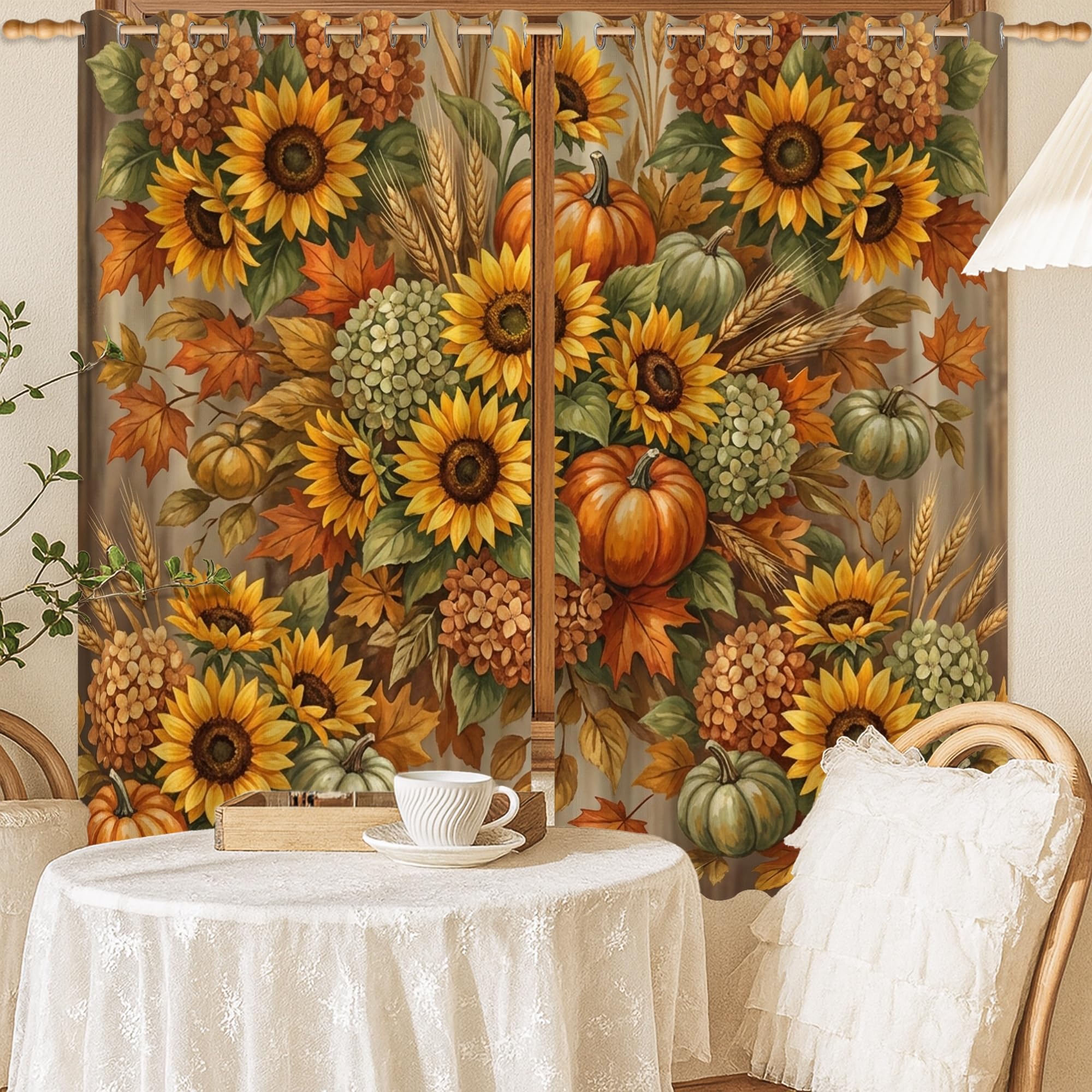 Rideaux occultants chambre enfant motif rustique jaune automne 132 x 137 cm