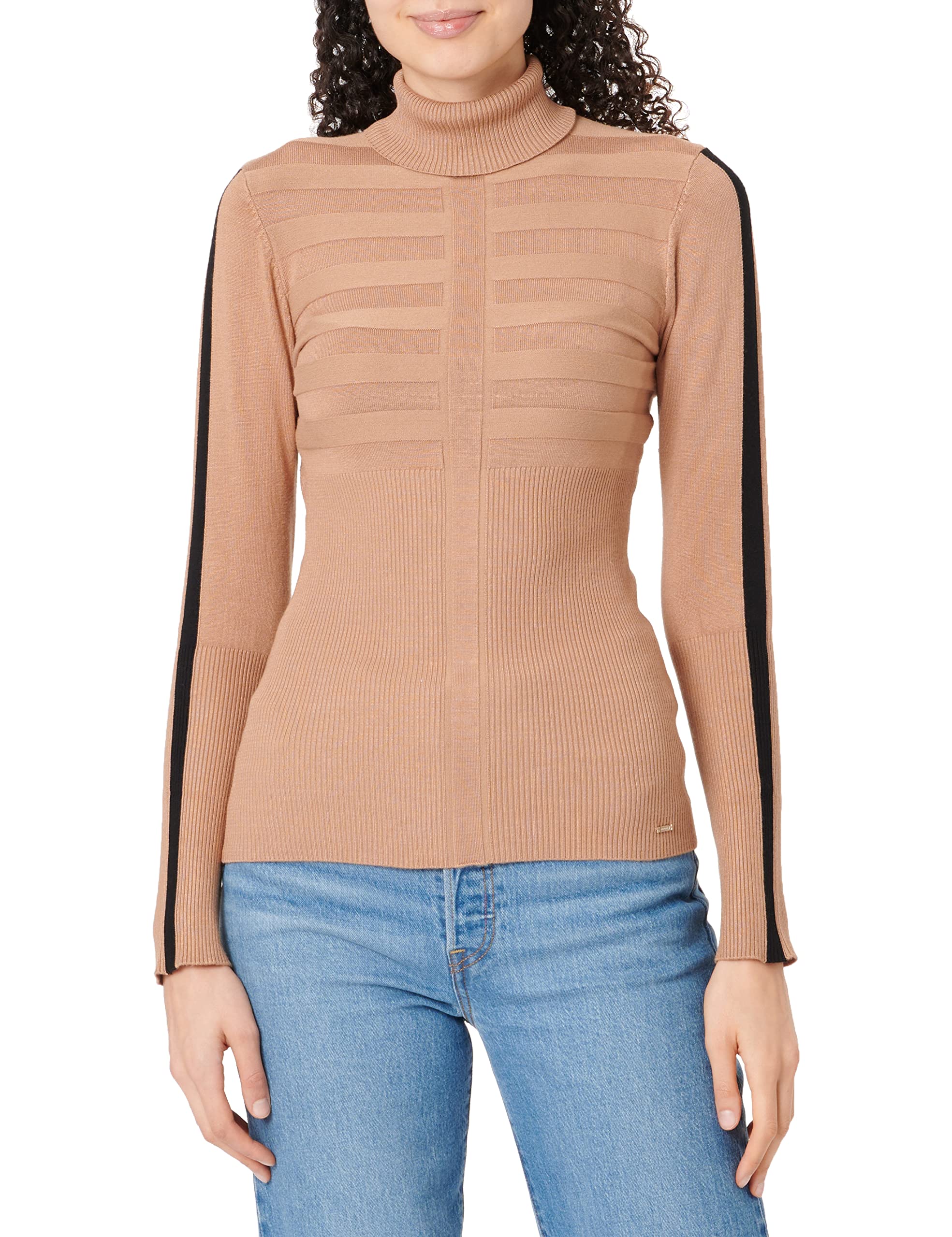 Morgan 182-Mentoi.n Woman Pullover Sweater, Camel/Black, L