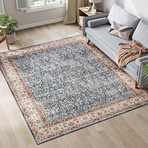 Dripex Alfombras de área de 8 x 10, vintage lavables para sala de estar, alfombra envejecida, oriental, antideslizante, resistente a las manchas,