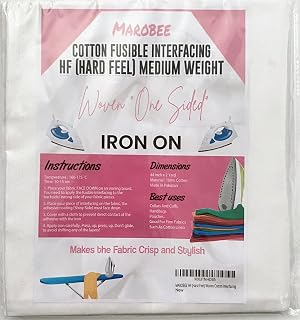 MAROBEE Woven Cotton Iron On Fusible Interfacing for Sewing Projects - 44 Inch x 2 Yards - Hard Feel (HF) Medium Weight Interfacing for Collars Cuffs Handbags DIY Craft Supplies