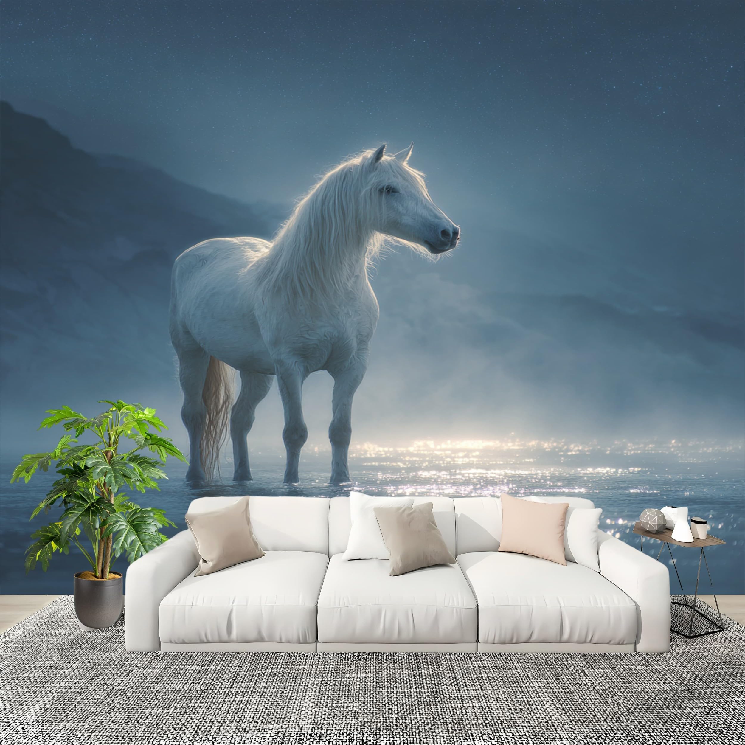 Papier peint cheval blanc fantastique 3D pour créer une ambiance féerique dans votre chambre
