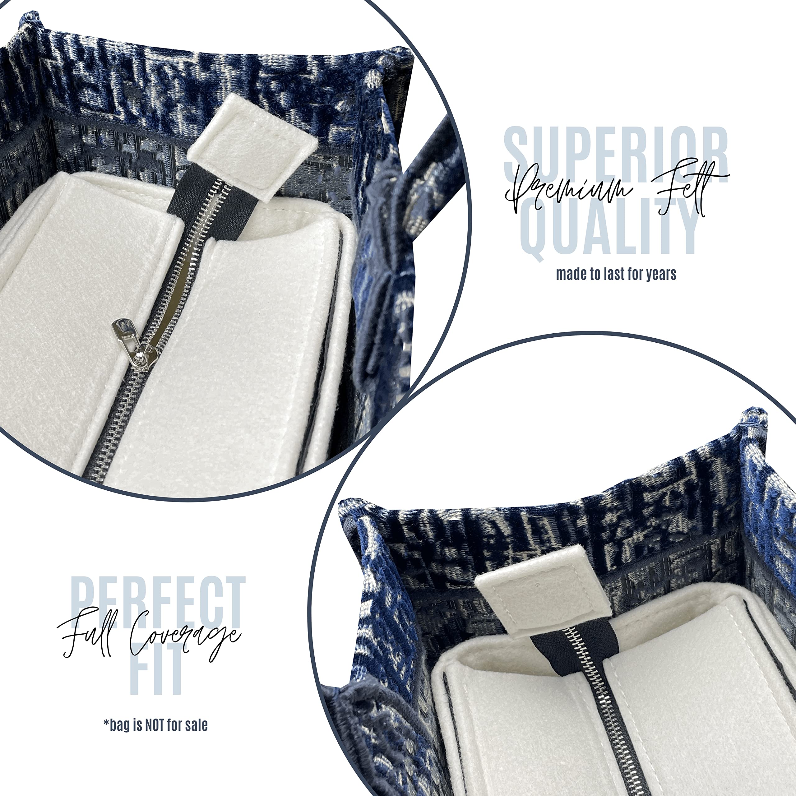 Divitize Premium Taschenorganizer kompatibel mit Dior Book Tote Mini/S/M/L - Handgefertigter weicher Filz, Maßgefertigt, Innenfutter, Extra Platz, 24+ Farben (Black, for Medium Book Tote)