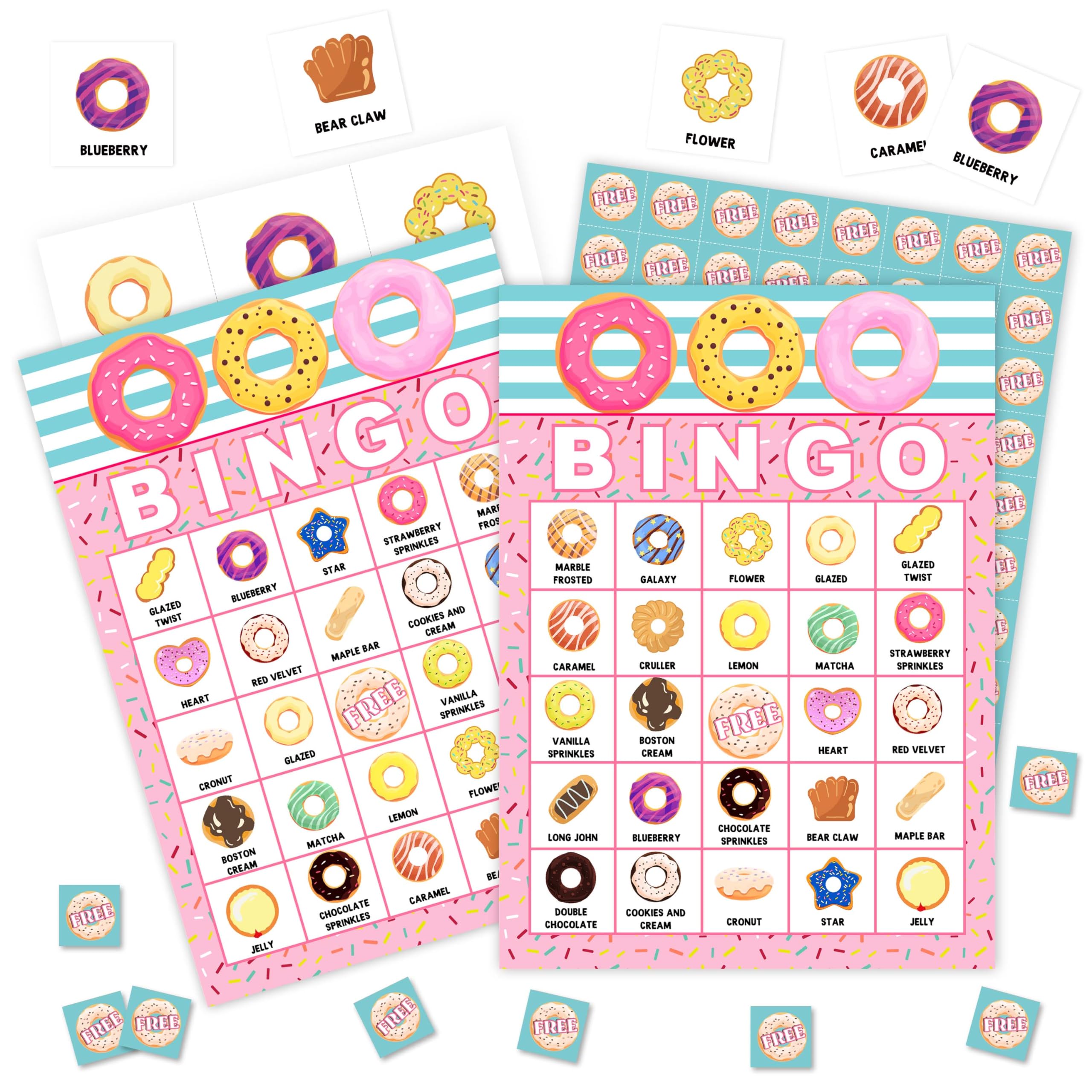Fahdatzh Donuts Games Bingo Cards, Gourmet Food Theme Bingo Game, Doughnut Shower Game for Adults Friends Large Multiplayer Group Activities, Donuts