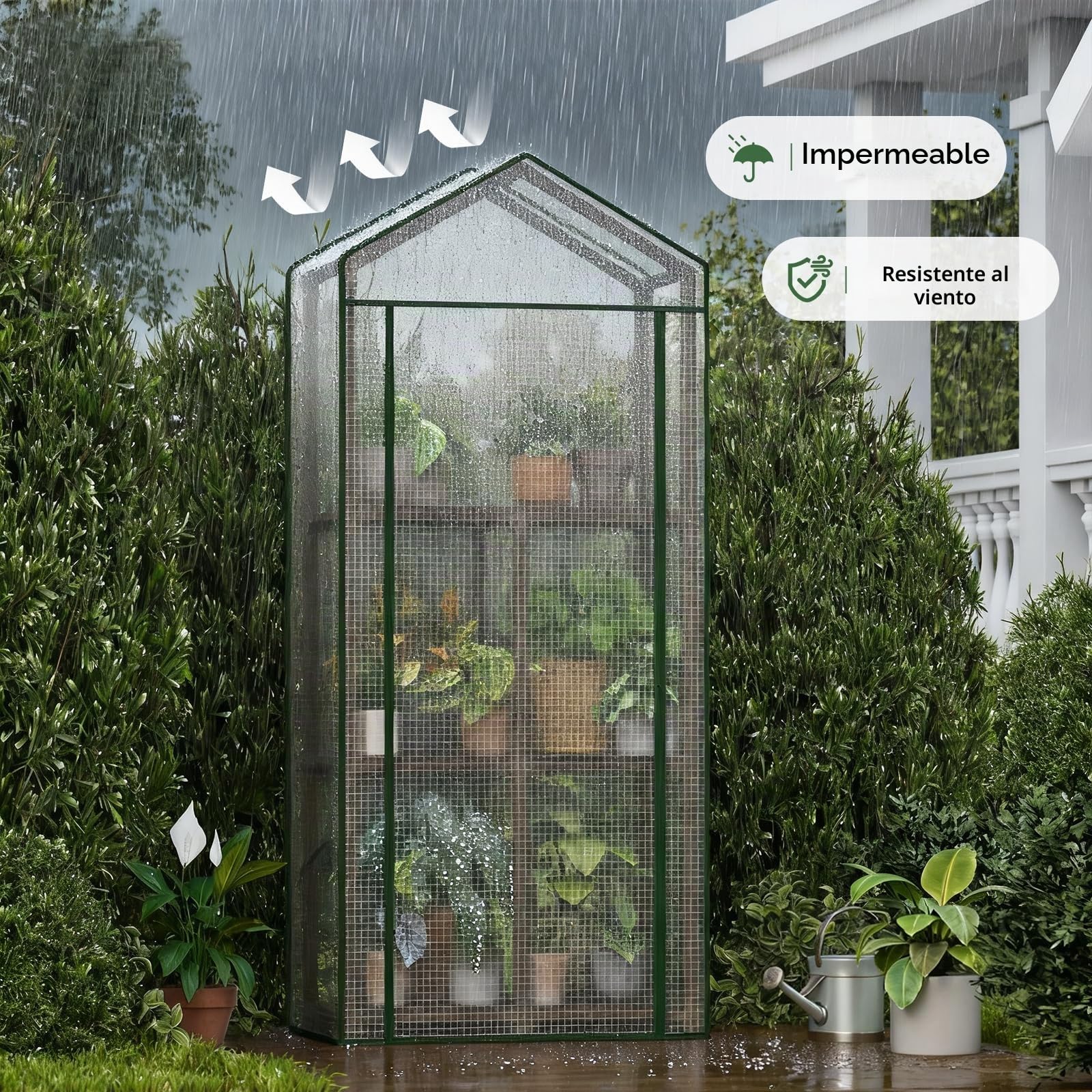 Bamworld Invernadero Exterior Invernadero Pequeño 3 Niveles Portátil y Reutilizable con Cubierta de PE para Jardín Terraza y Patio Protección Invernal para Plantas Marco de Eucalipto Robusto