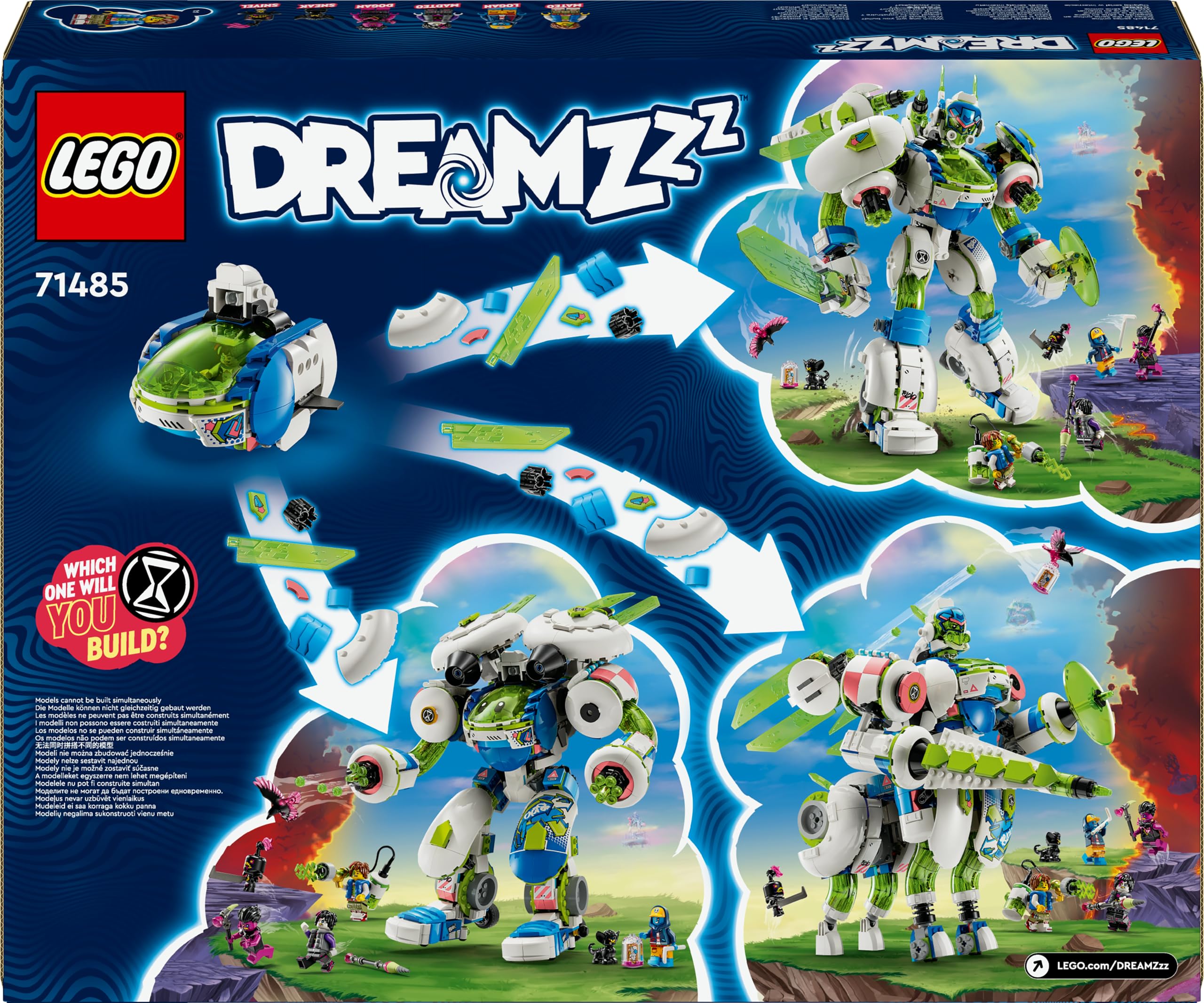 LEGO DREAMZzz 3-in-1 Mateo und Z-Blob der Ritter-Mech, Spielset zum Umbauen für Jungen und Mädchen ab 10 Jahren, Geschenk für Kinder, Fantasy-Set, Roboter in 3 Varianten, Abenteuer-Spielzeug 71485