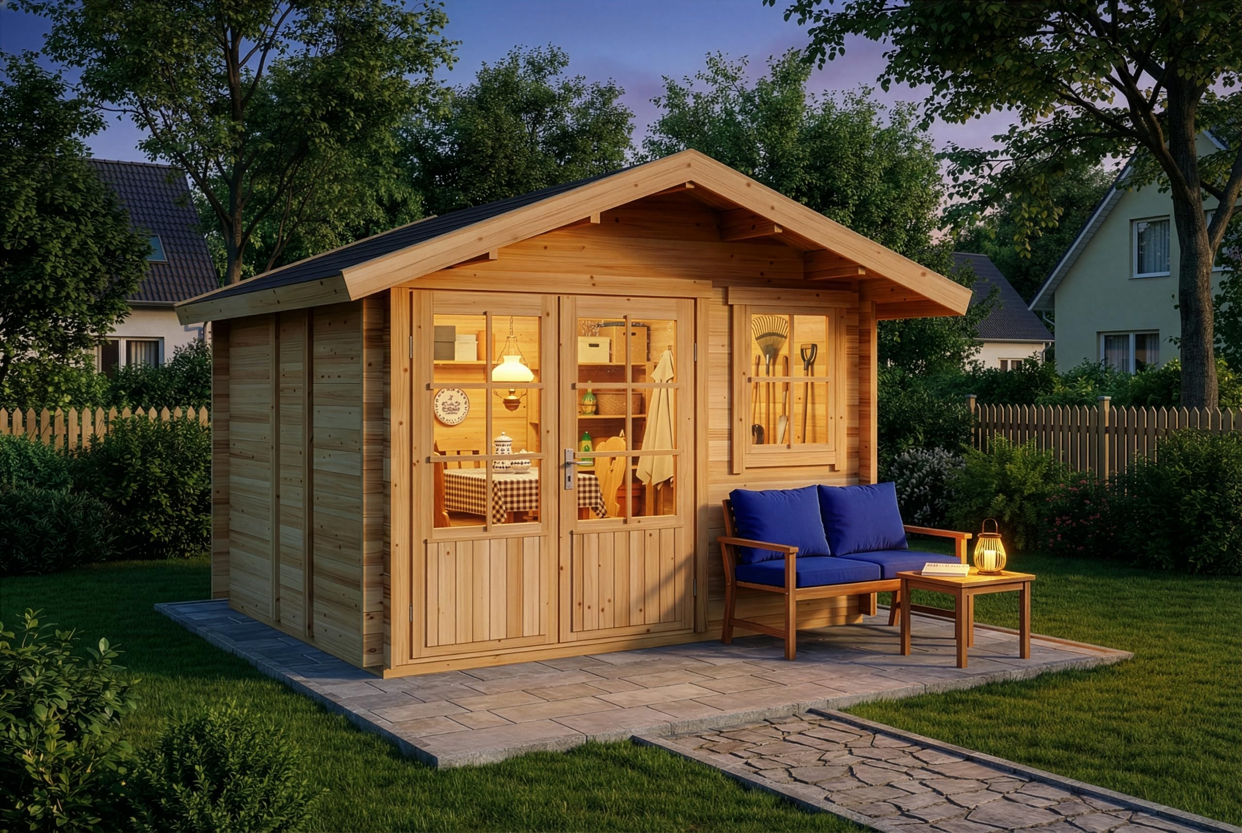 Alpholz Gartenhaus Set Palermo Naturbelassen 331x331cm inkl. Dacheindeckung und Fußboden
