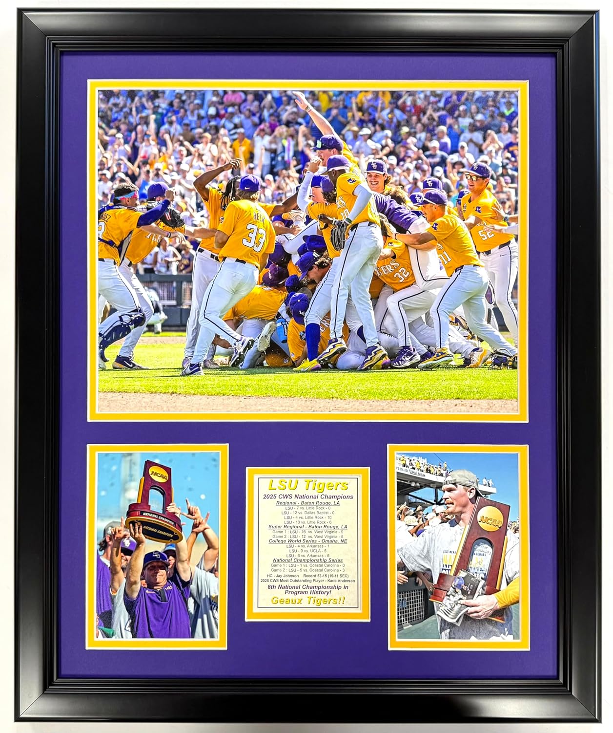 LSU Tigers Baseball | 2025 CWS National Champions | Framed Photo Collage | 2 Sizes and Styles | (12" x 15" - 2025, Framed)