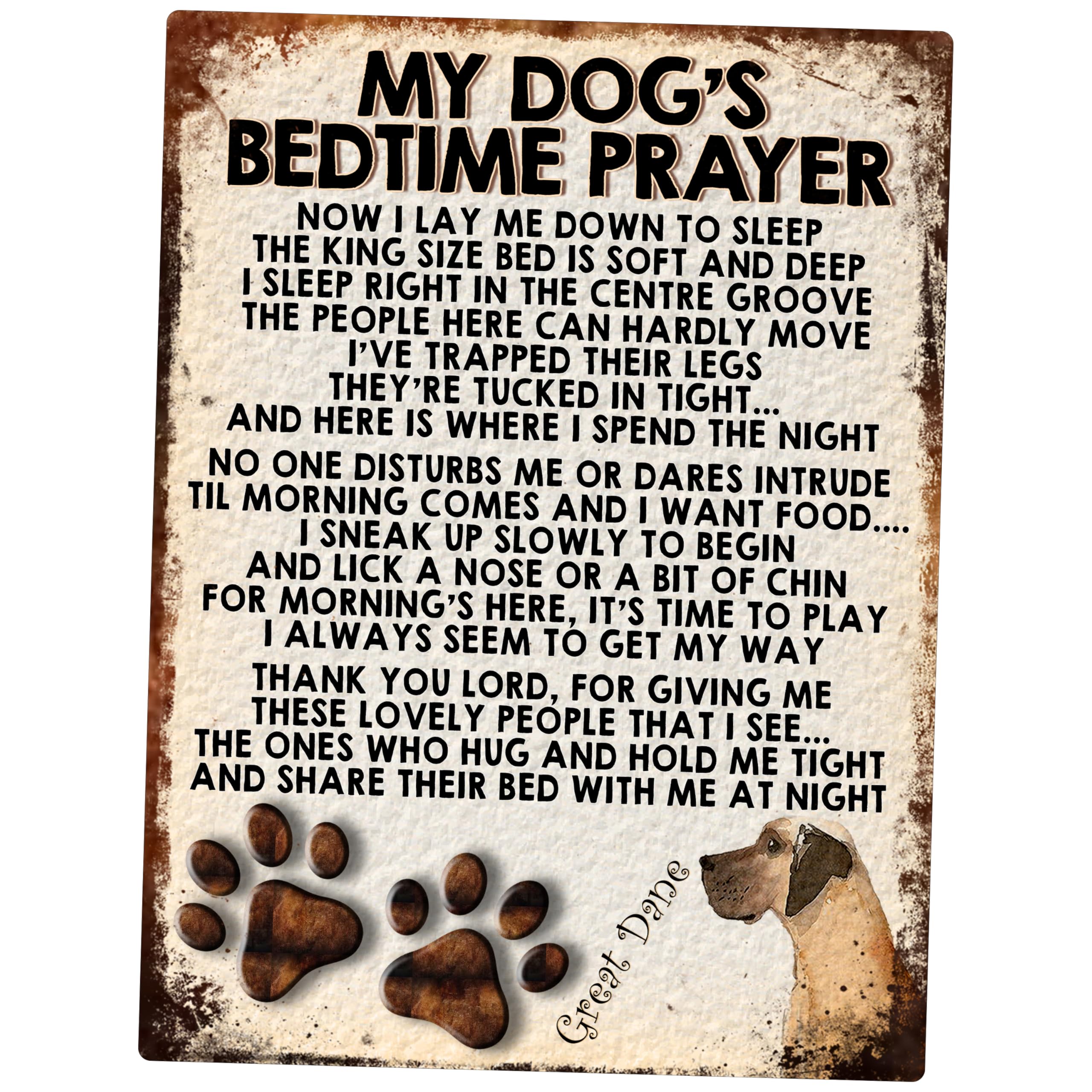 MY DOG'S BEDTIME PRAYER RETRO STYLE METAL TIN SIGN/PLAQUE (Great Dane)